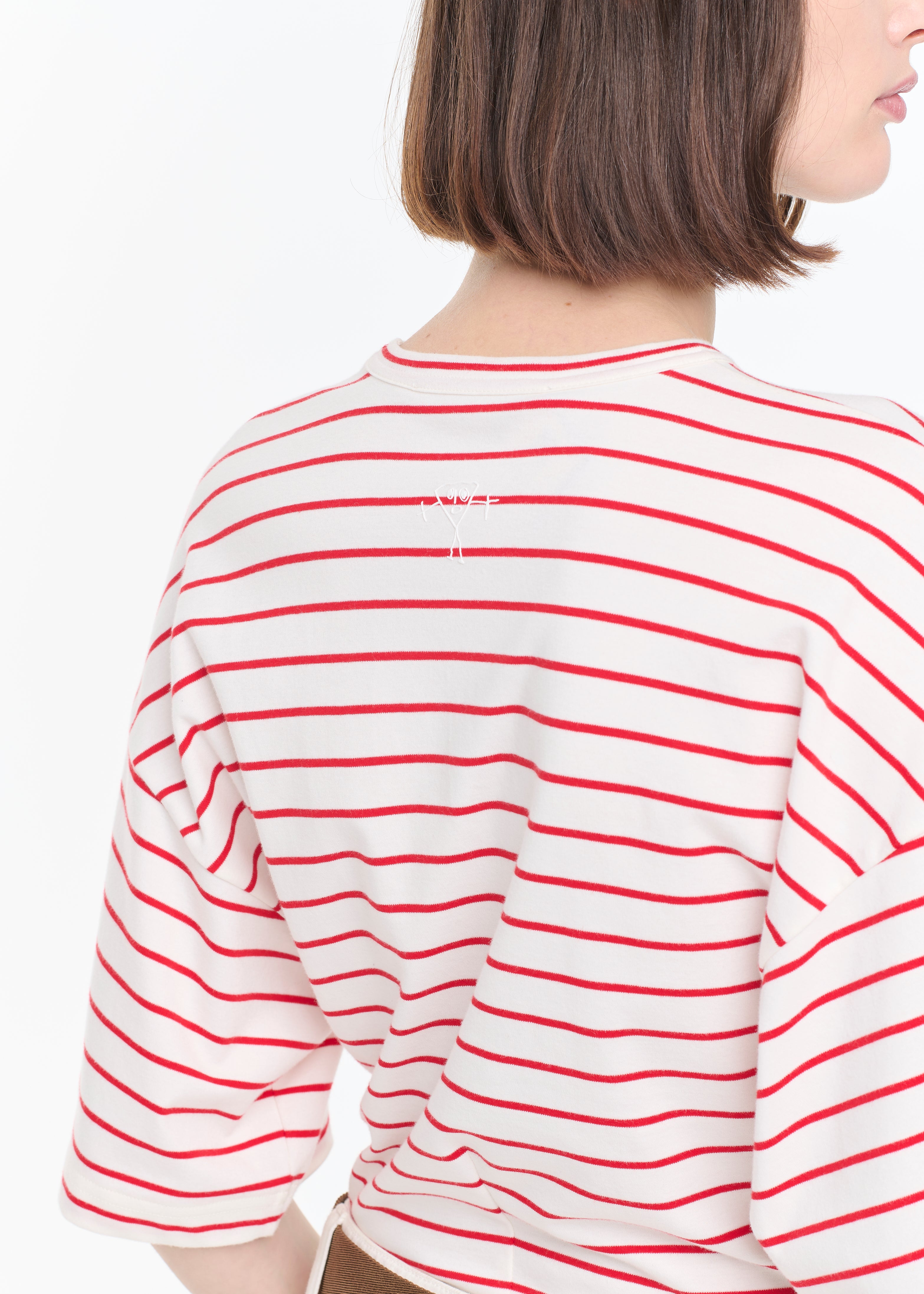 White Red Striped Fitted T-Shirt - Plan C