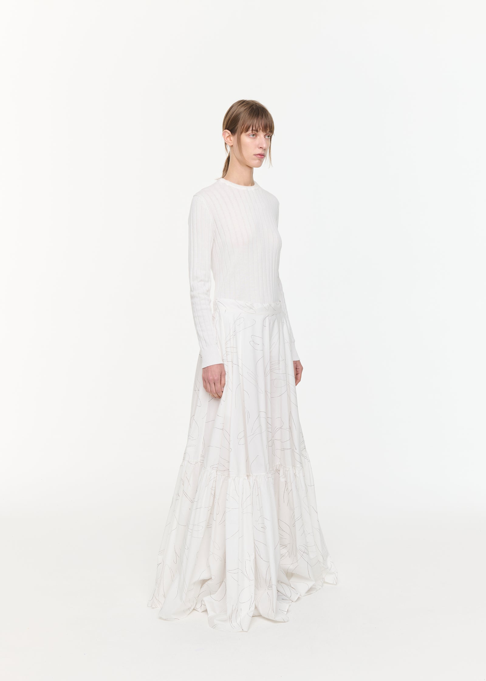 GONNA LUNGA IN COTONE CON STAMPA A FIORI