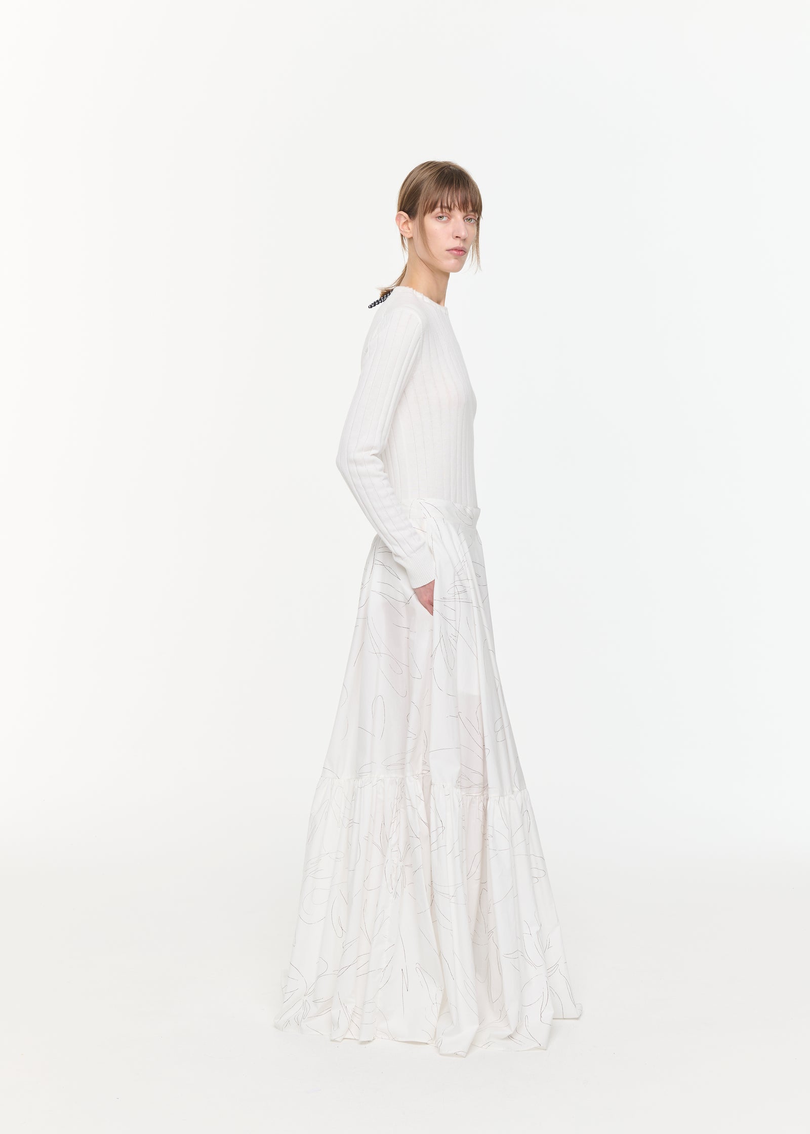 GONNA LUNGA IN COTONE CON STAMPA A FIORI