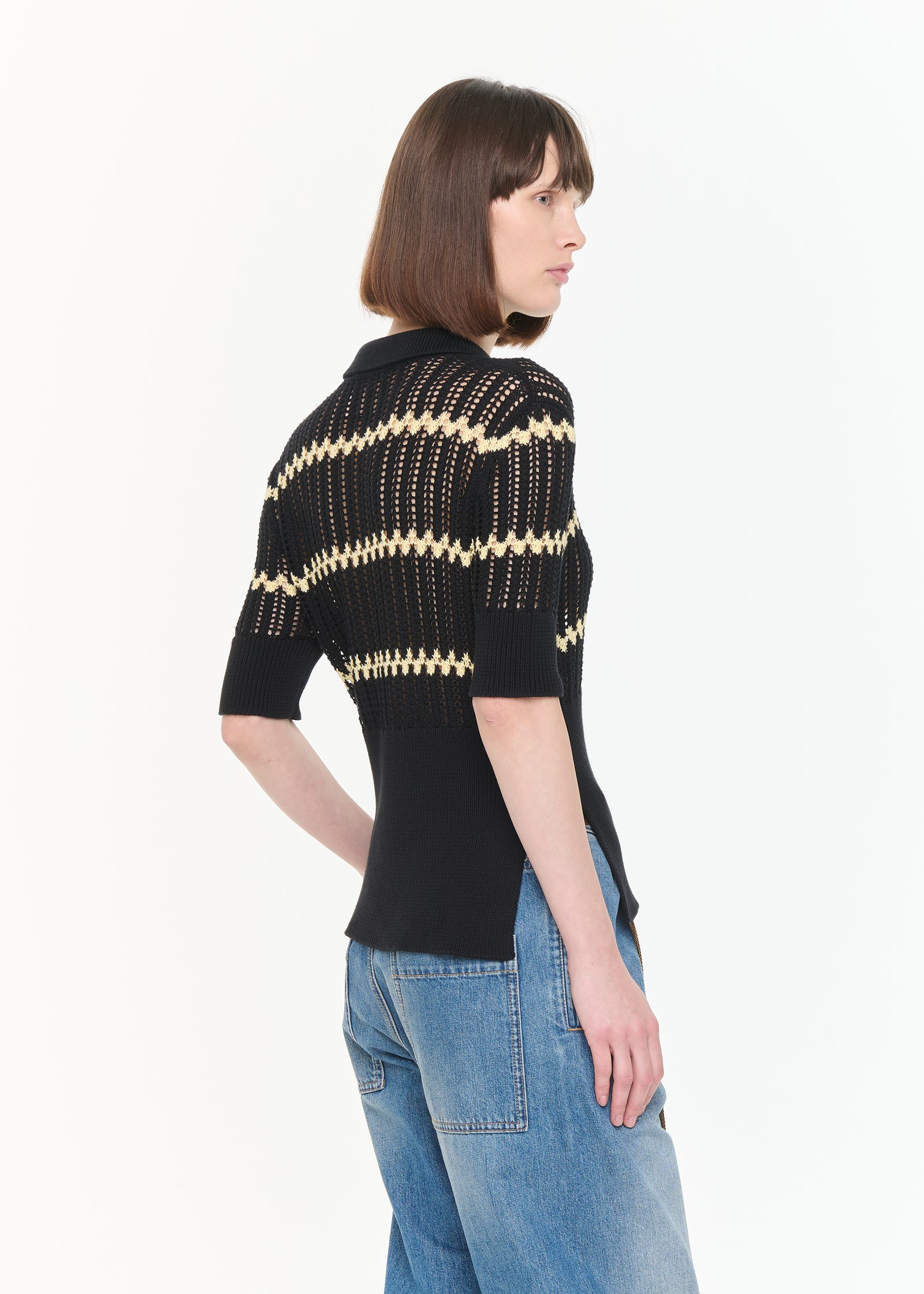 BLACK POLO KNIT WITH YELLOW STRIPES