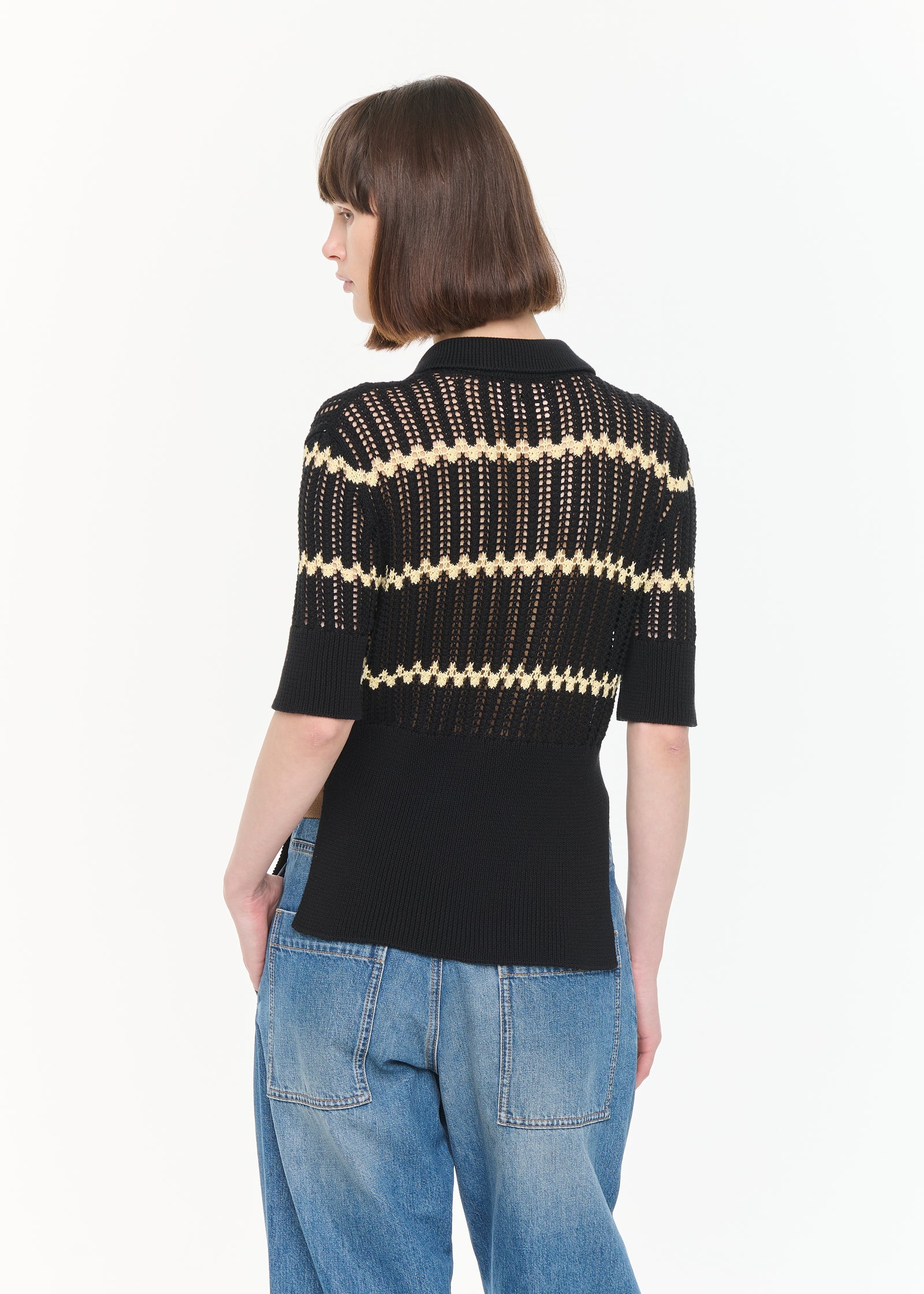 BLACK POLO KNIT WITH YELLOW STRIPES