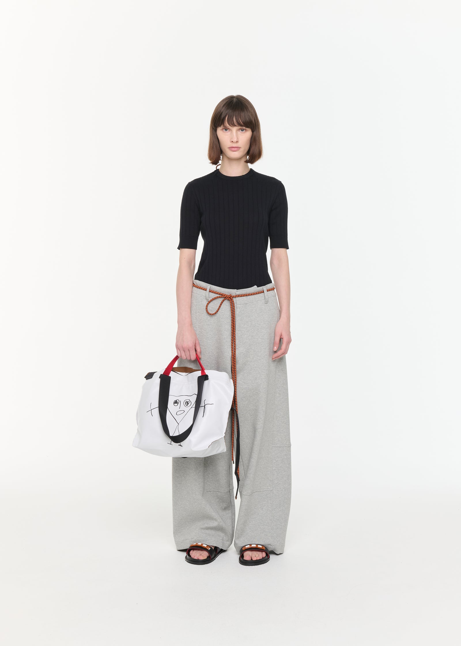 PANTALONI MELANGE A GAMBA AMPIA