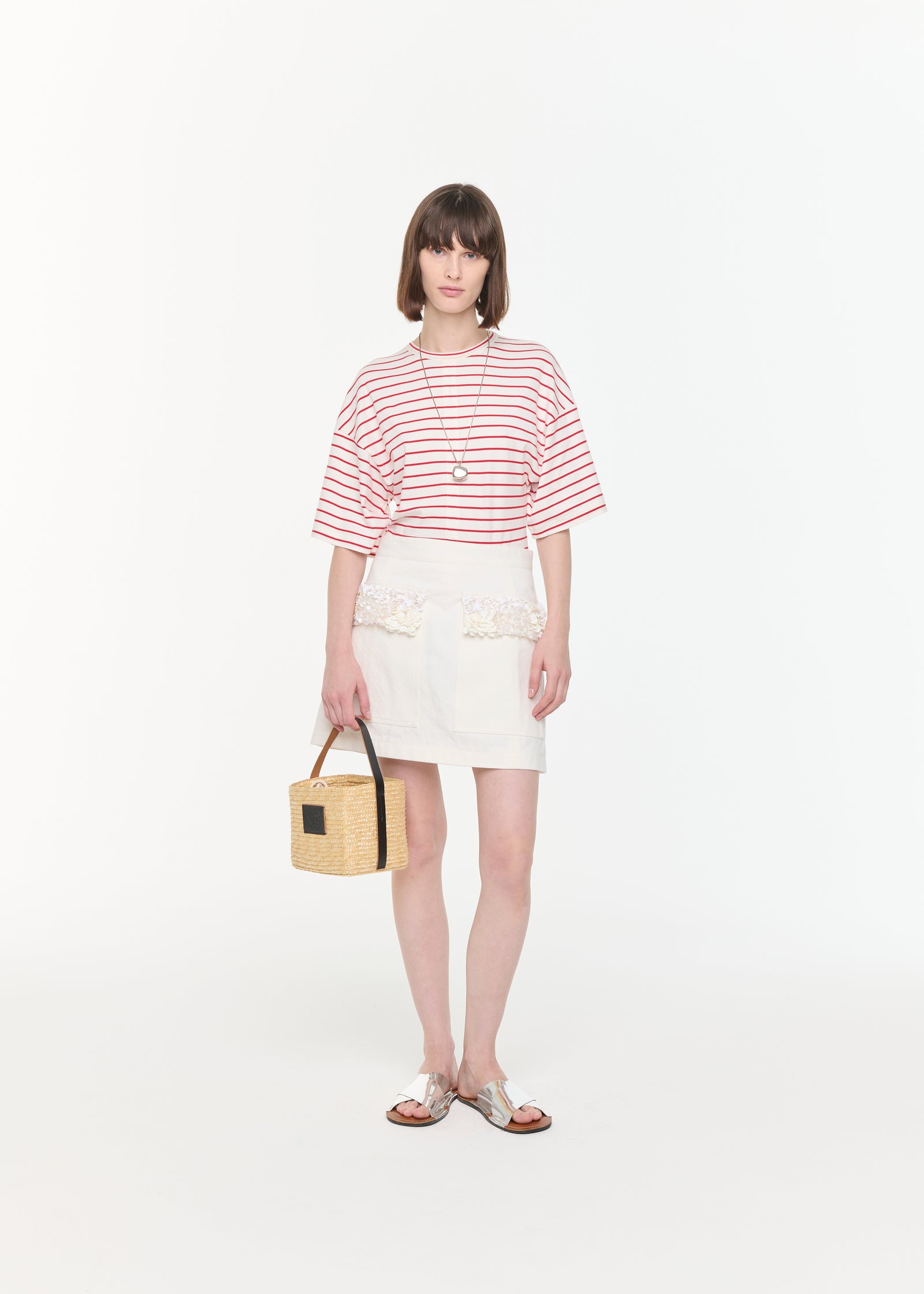 WHITE DRILL MINI SKIRT WITH SEQUINS