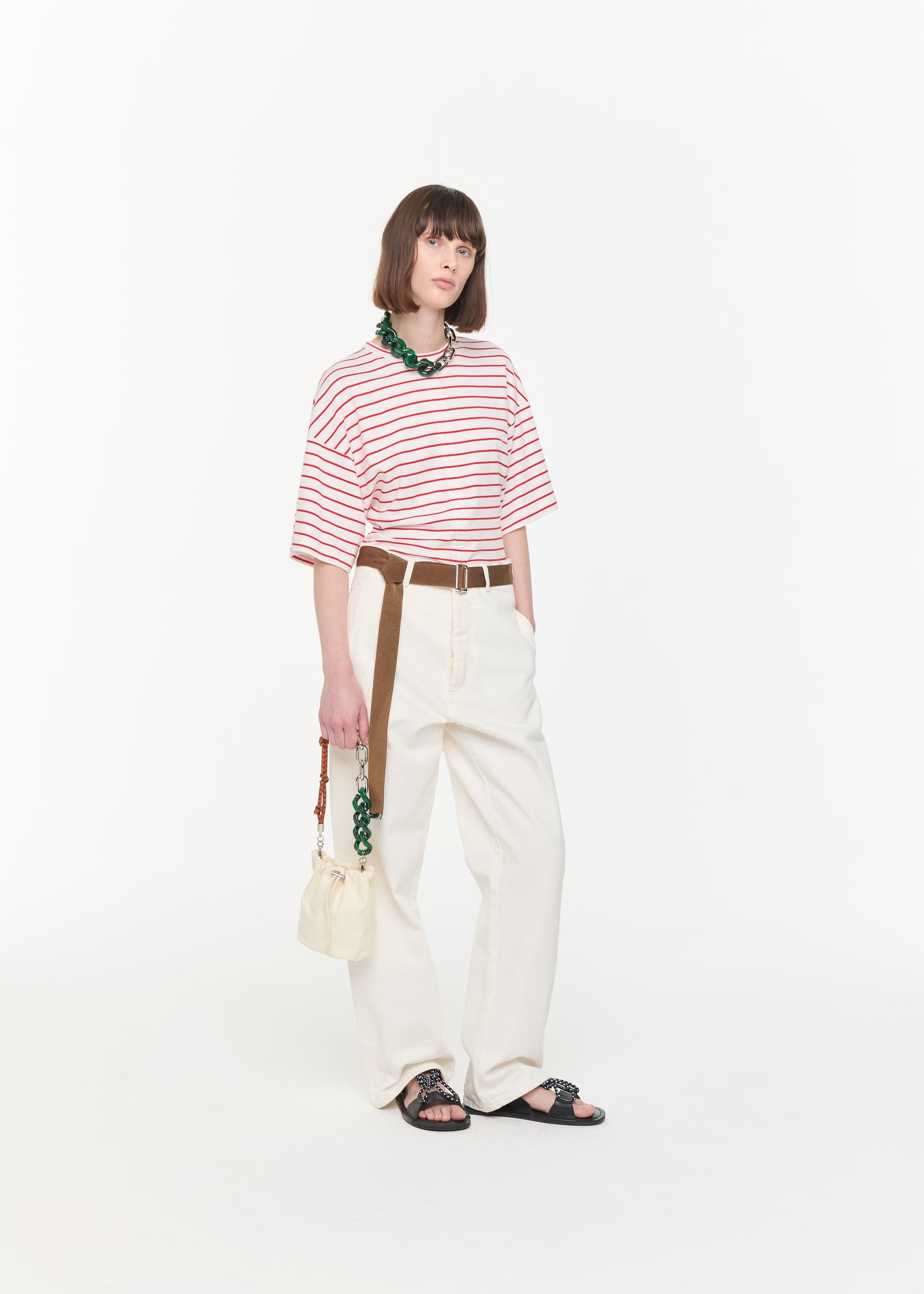 WHITE DRILL STRAIGHT LEG PANTS