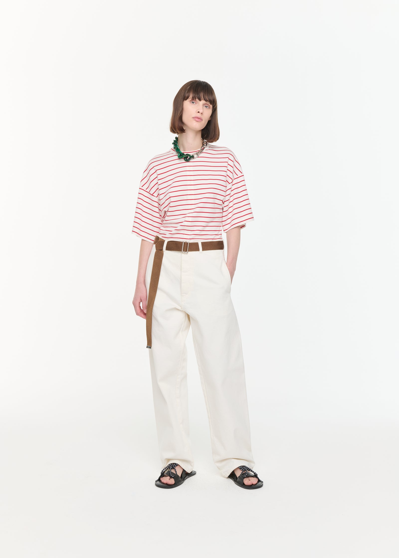 WHITE DRILL STRAIGHT LEG PANTS