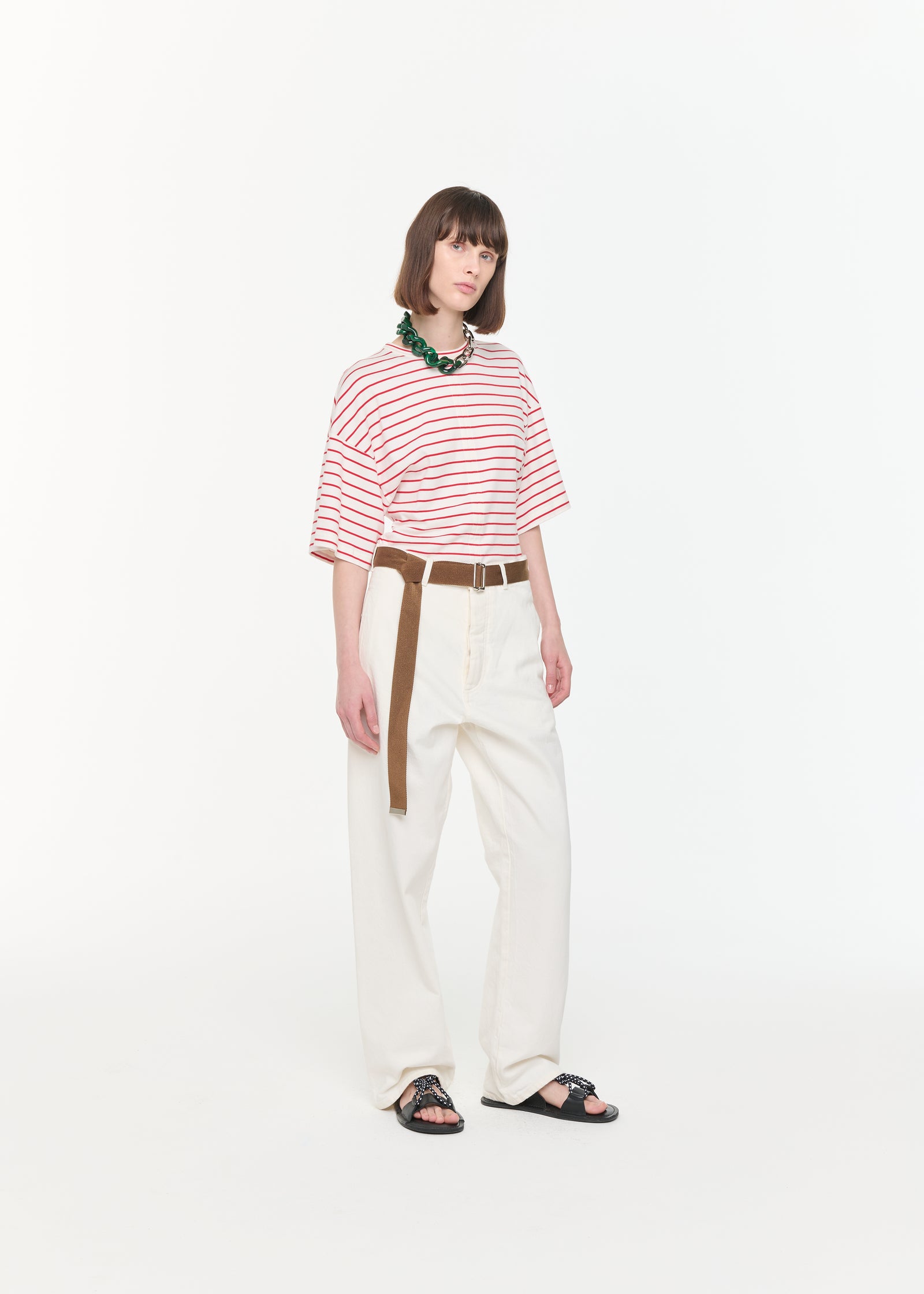 WHITE DRILL STRAIGHT LEG PANTS