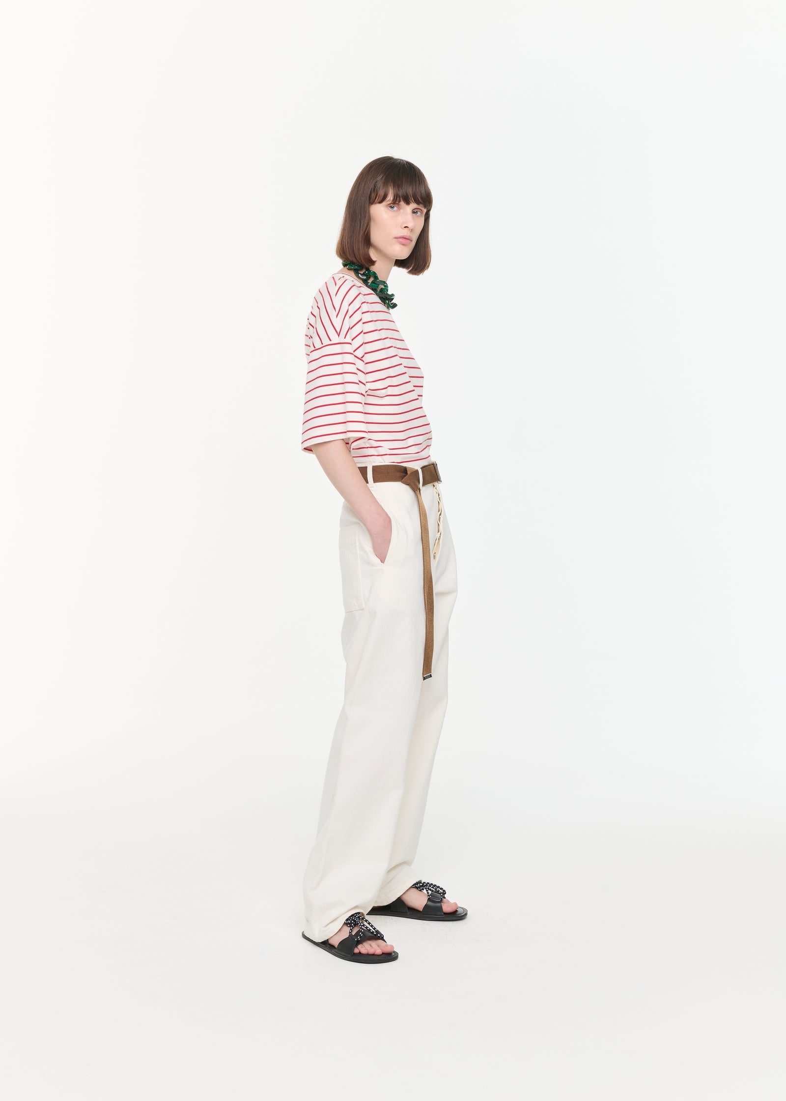 WHITE DRILL STRAIGHT LEG PANTS