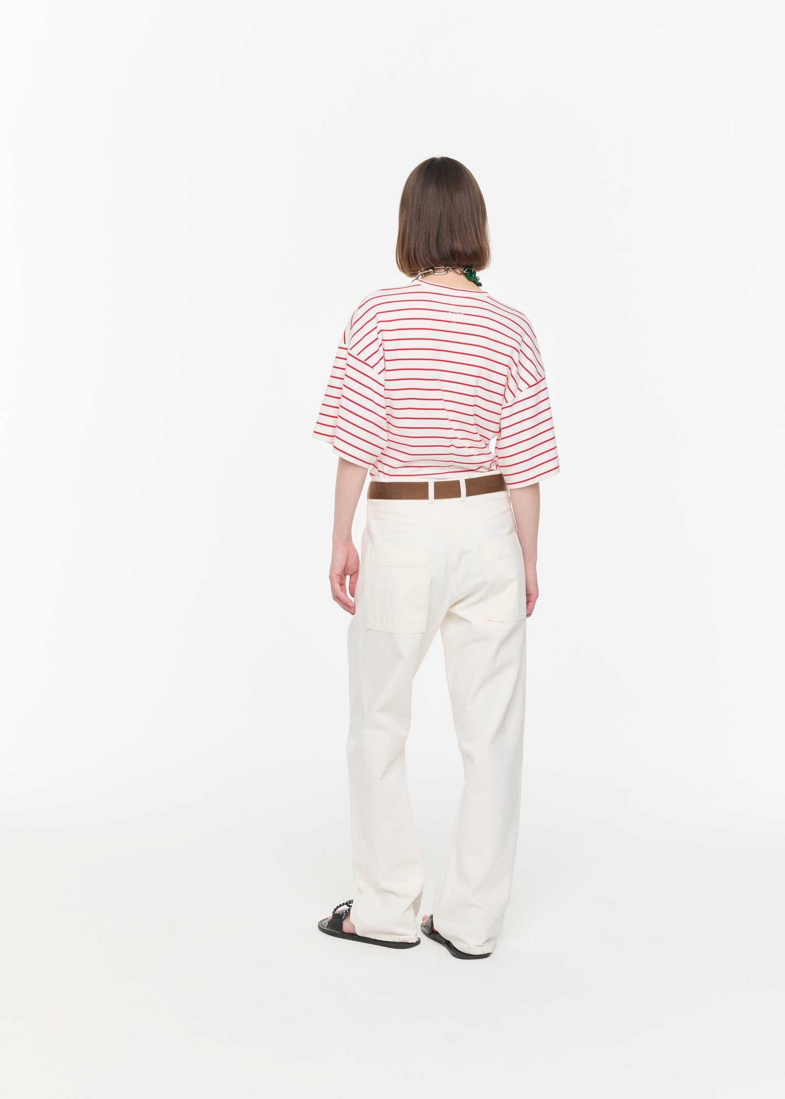 WHITE DRILL STRAIGHT LEG PANTS