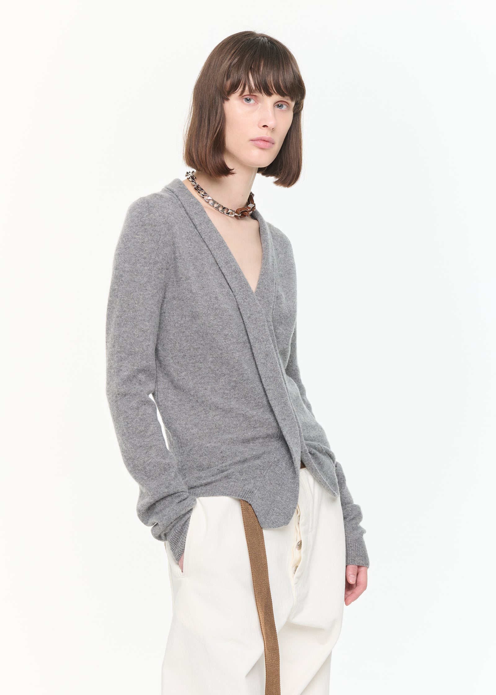 GREY MELANGE CASHMERE CARDIGAN