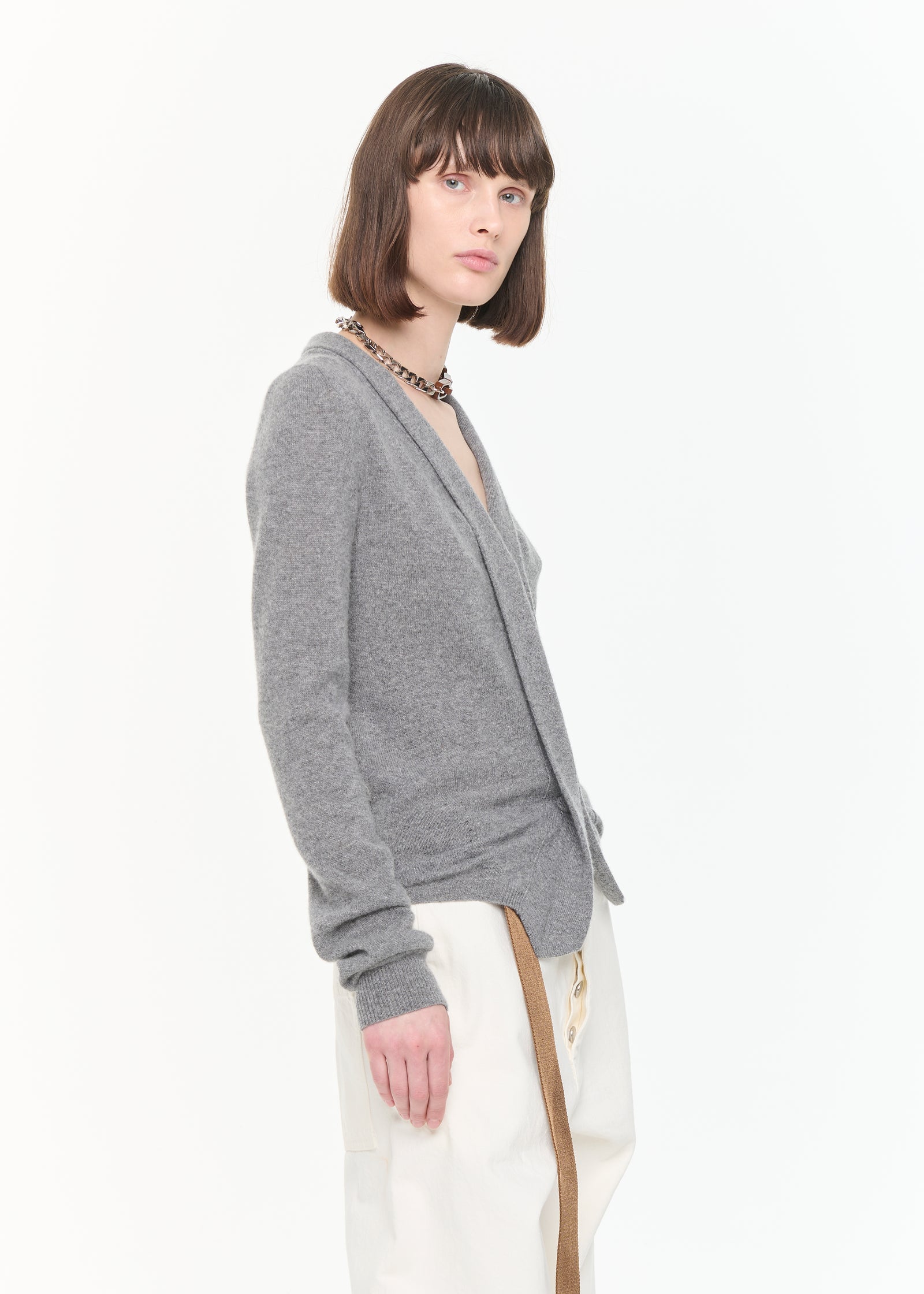 GREY MELANGE CASHMERE CARDIGAN