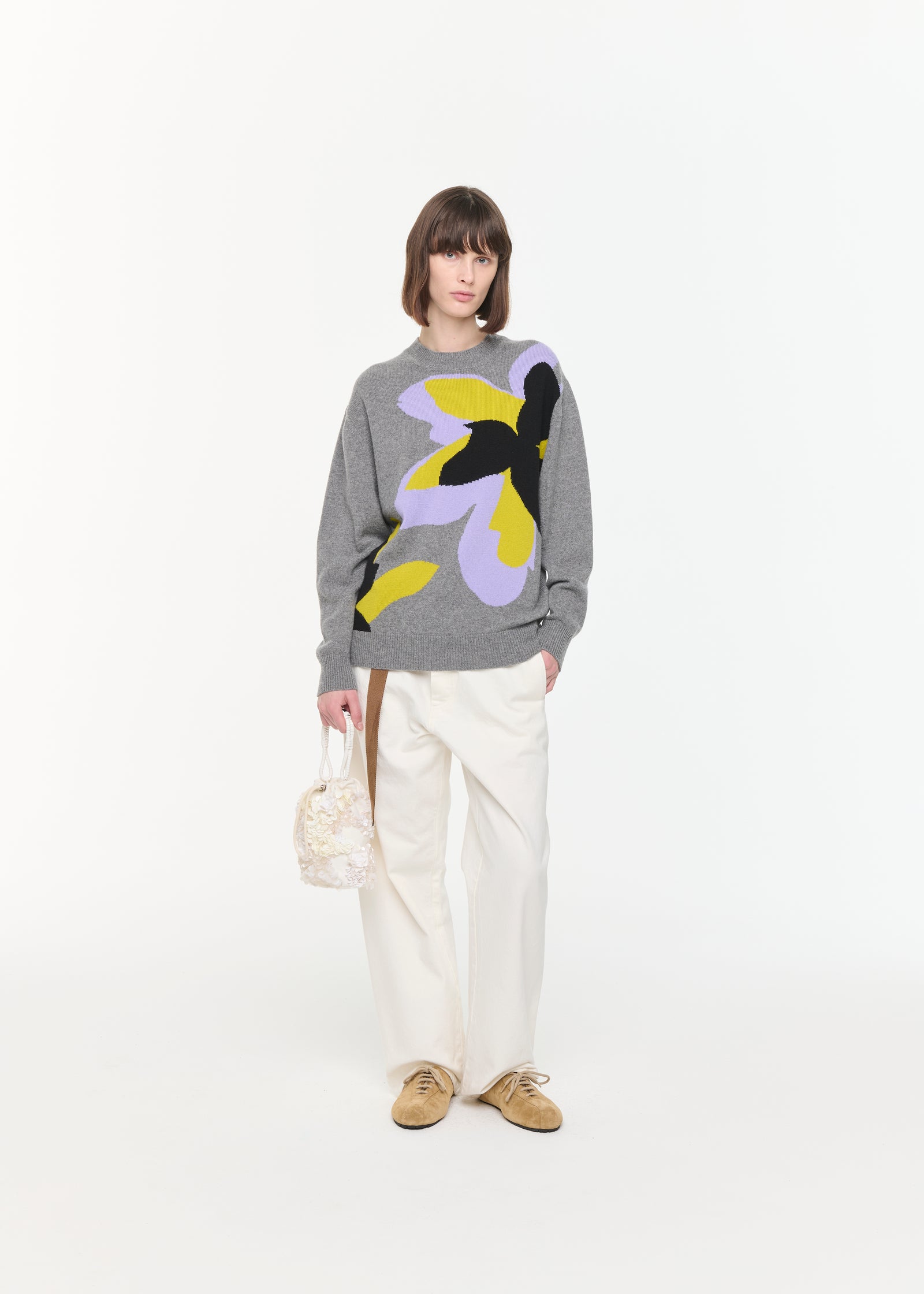 FLOWER PRINT CASHMERE SWEATER