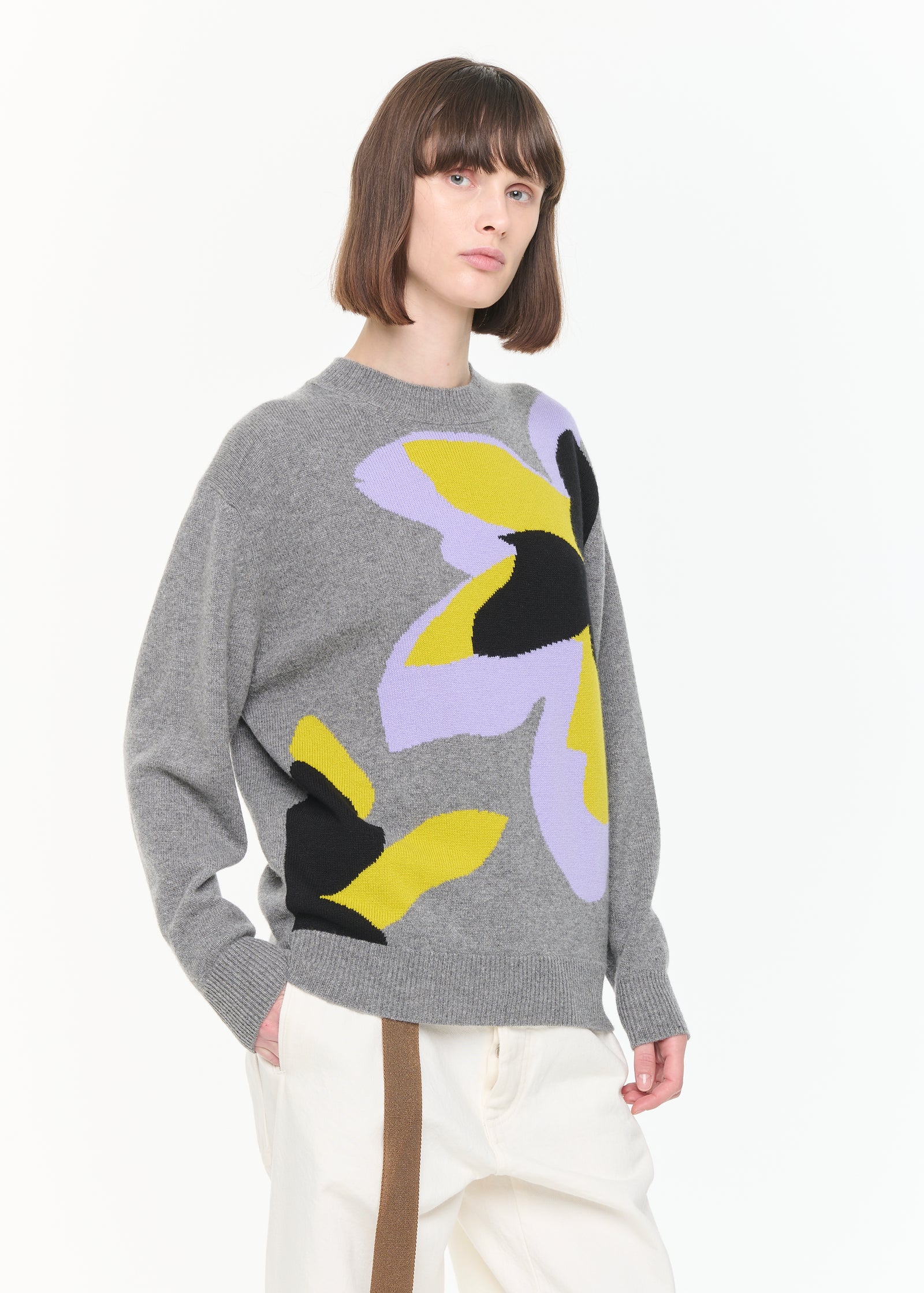 FLOWER PRINT CASHMERE SWEATER