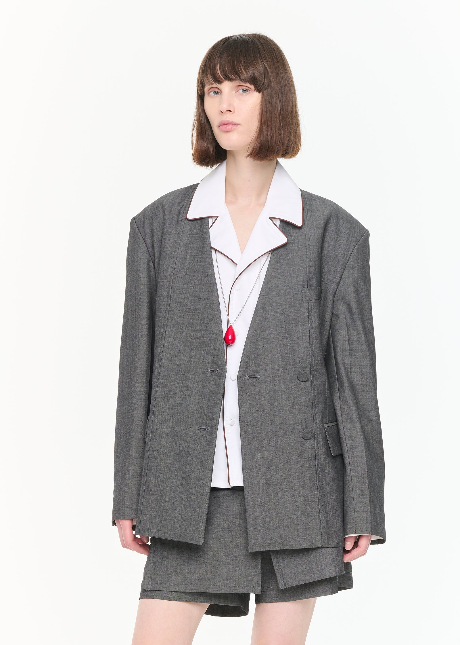 DOUBLE BREASTED MELANGE GREY BLAZER