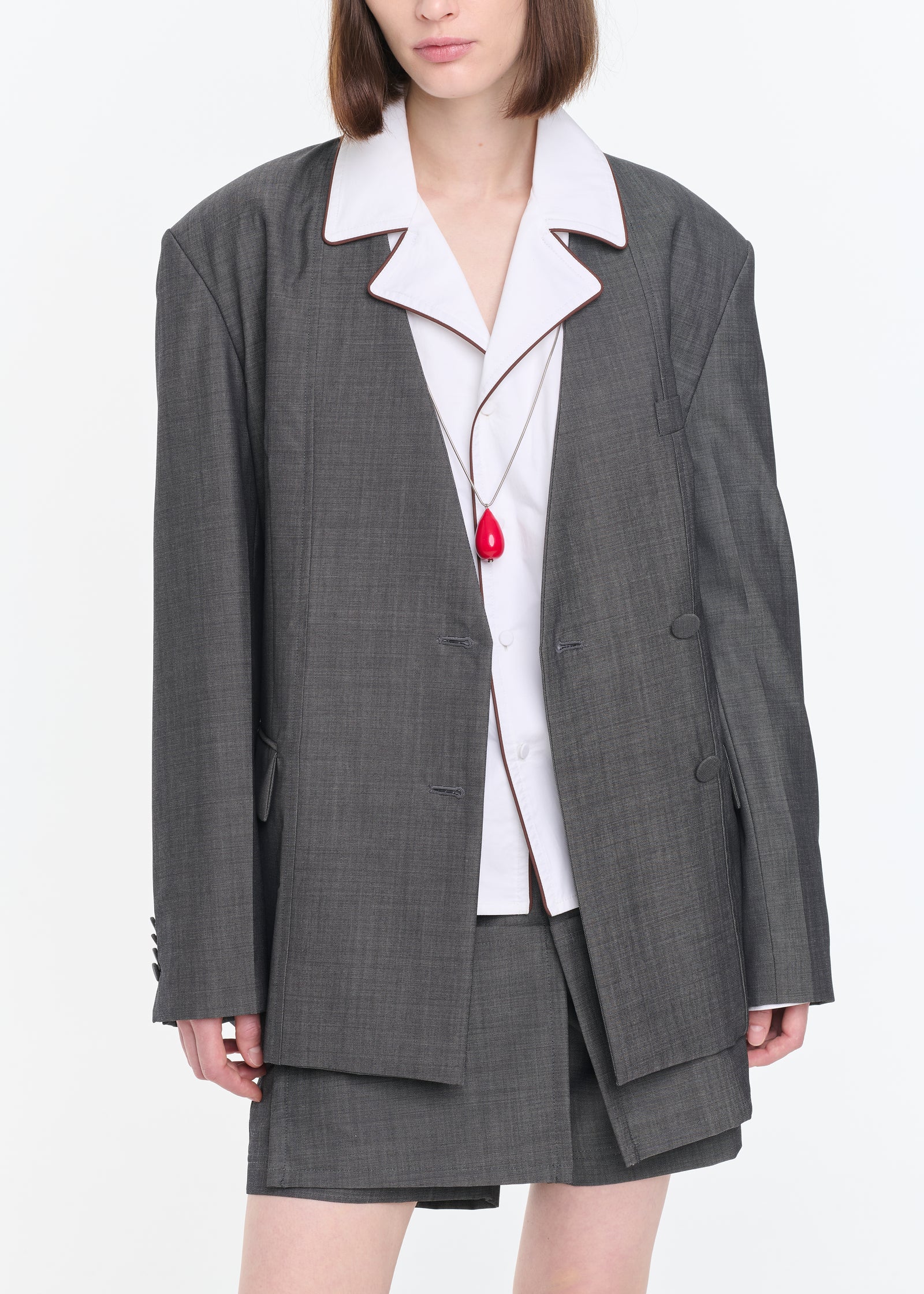 DOUBLE BREASTED MELANGE GREY BLAZER