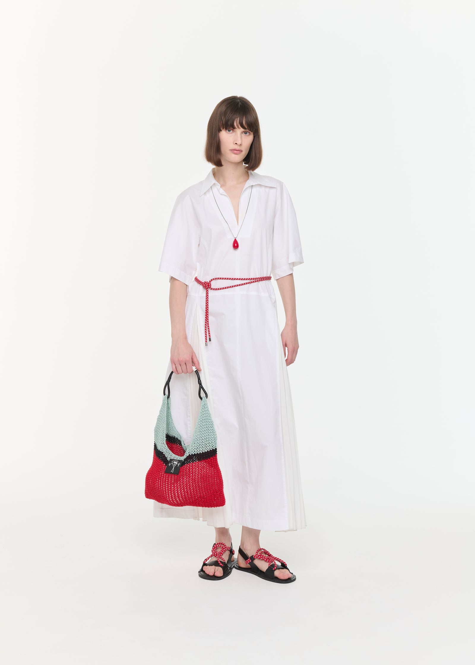 ABITO IN POPELINE BIANCO CON CINTURA