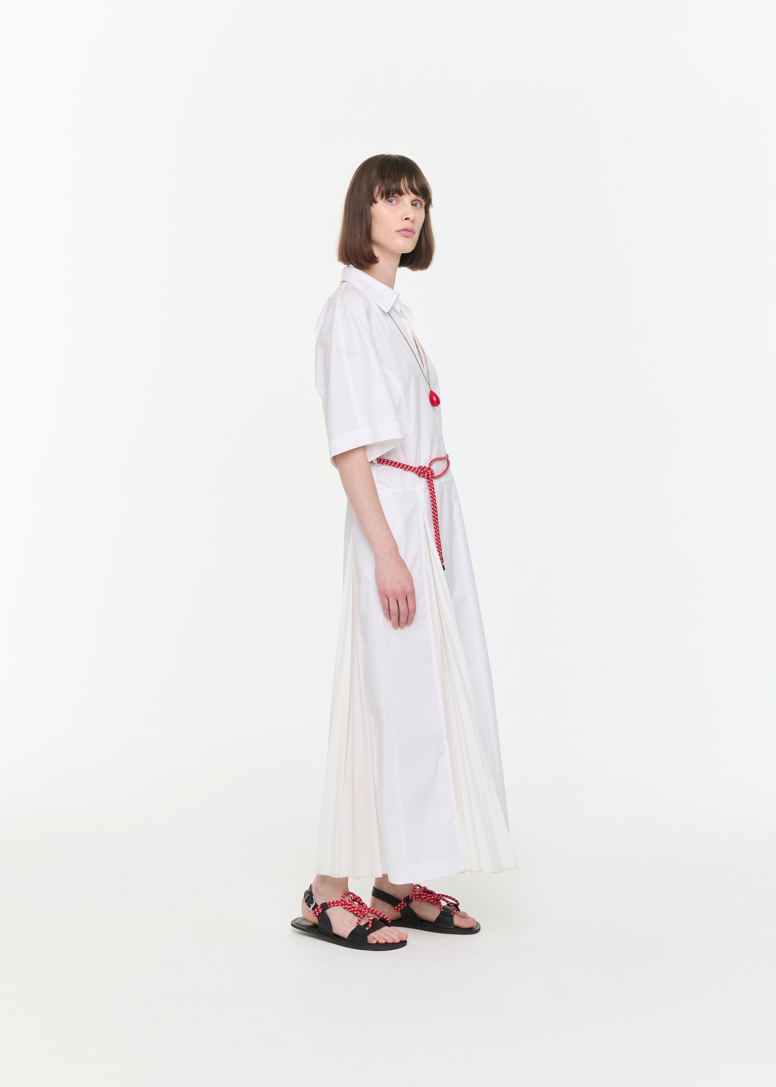 ABITO IN POPELINE BIANCO CON CINTURA