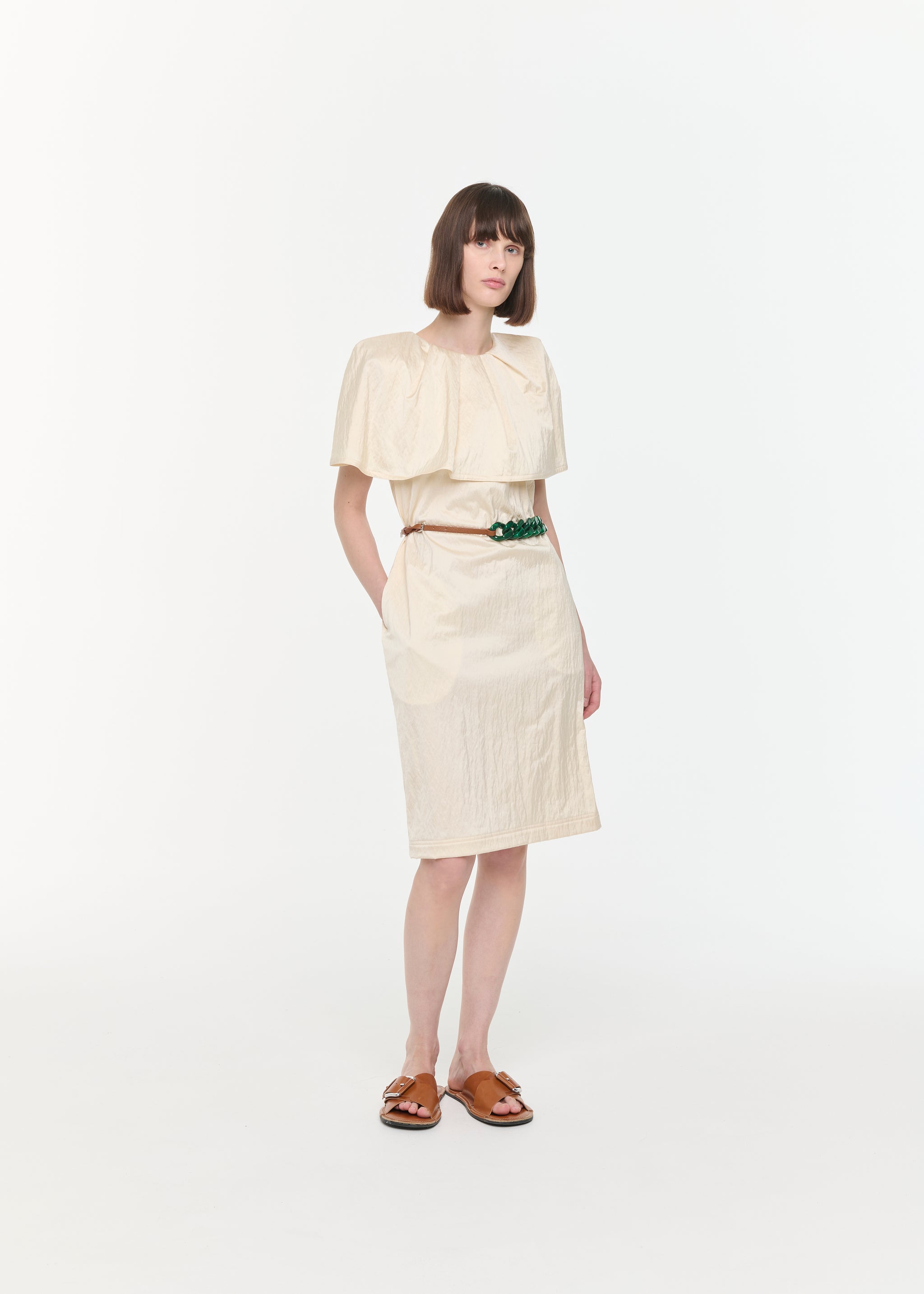 beige dress with belt Beige Belted Midi Dress - All Dresses