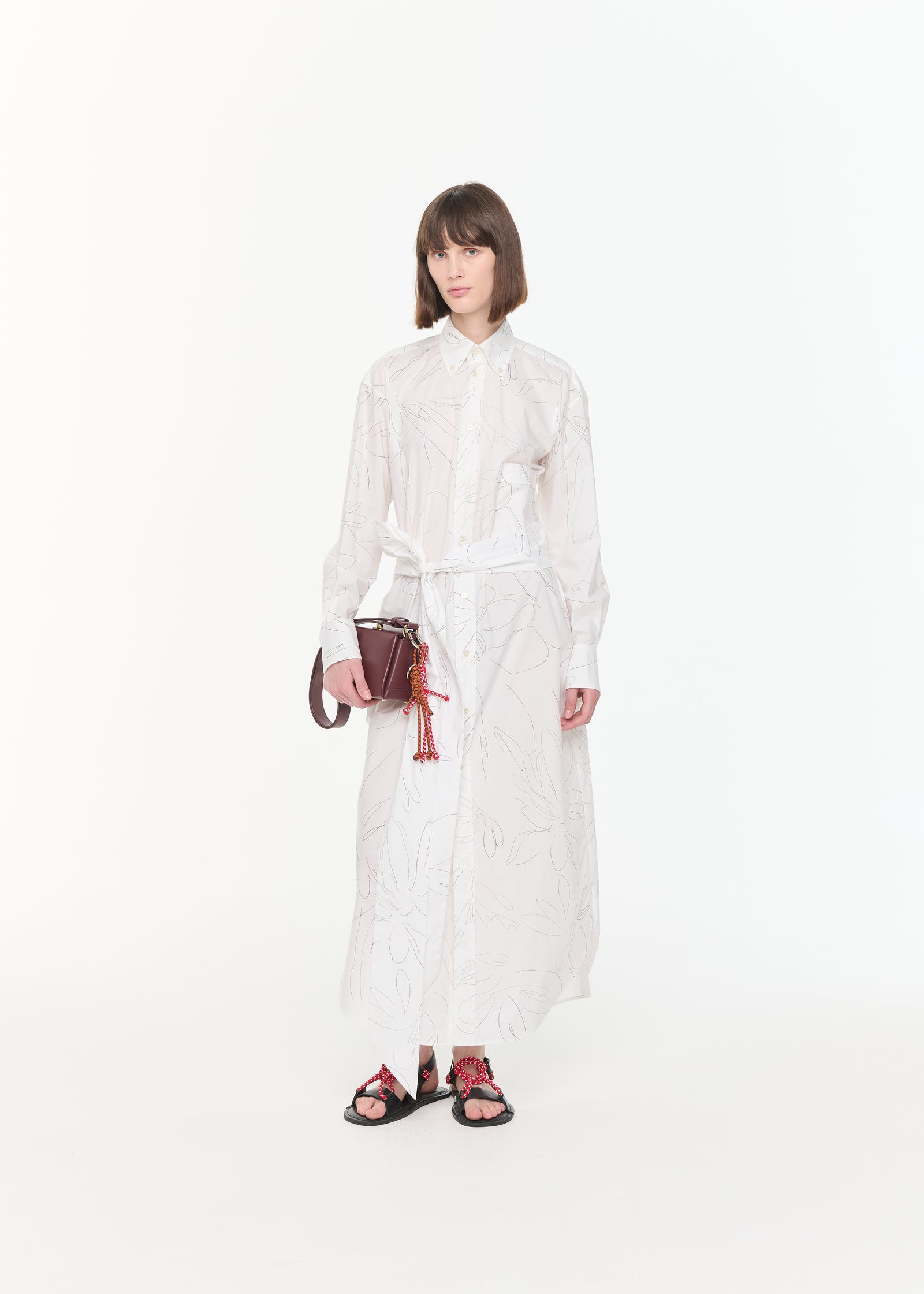 FLOWER PRINT WHITE SHIRT DRESS