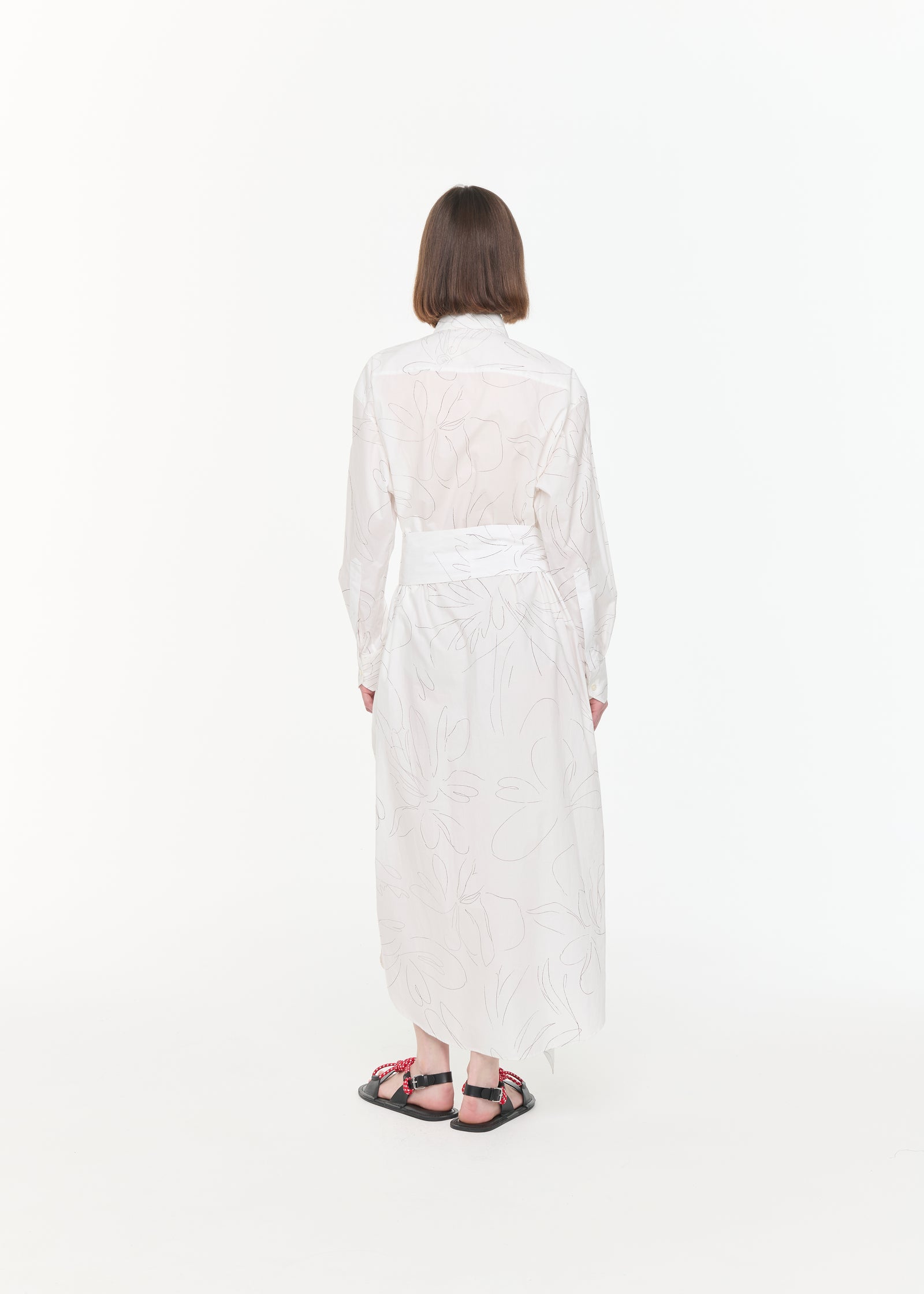FLOWER PRINT WHITE SHIRT DRESS