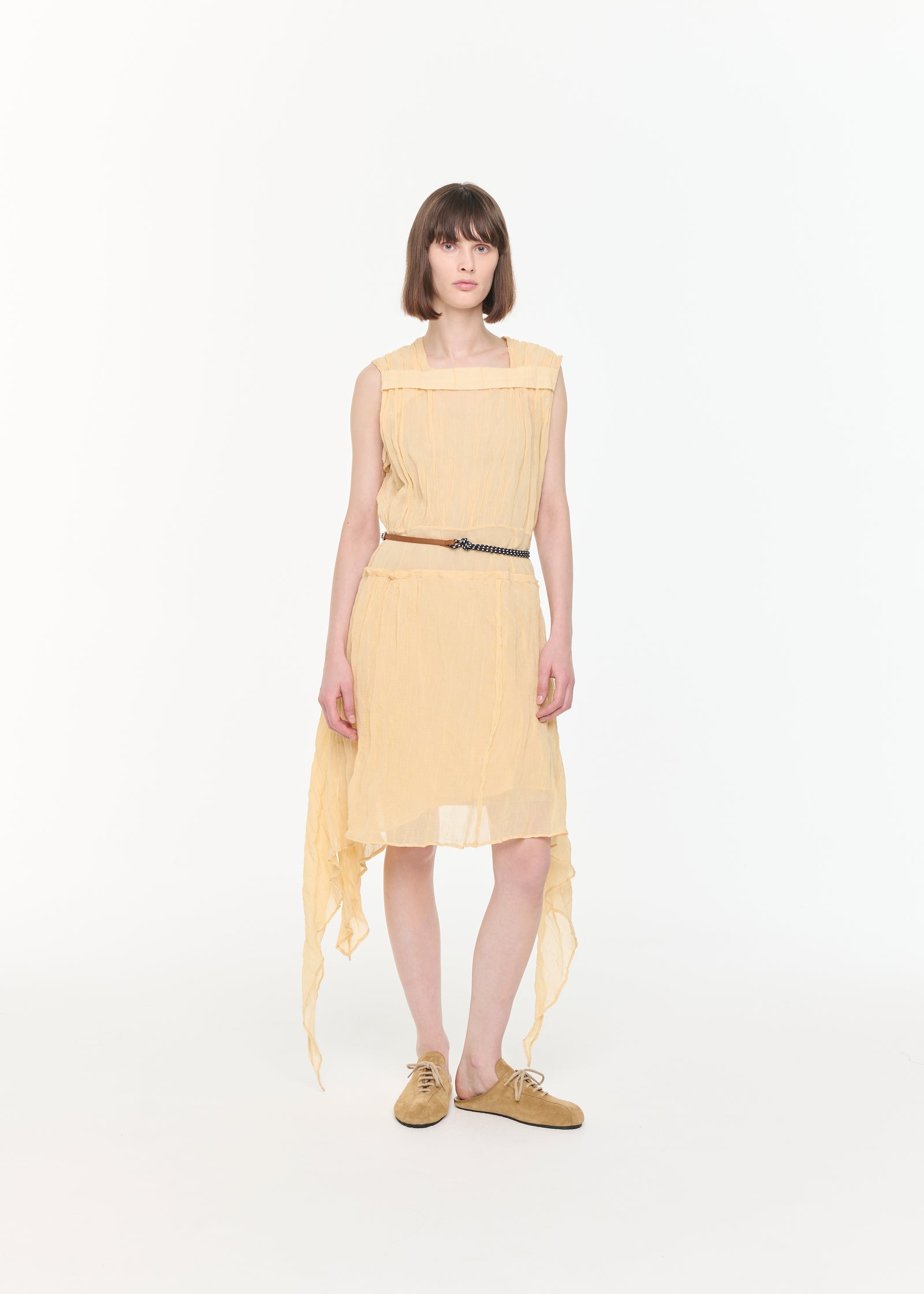 ABITO MIDI ASIMMETRICO IN GARZA DI COTONE STROPICCIATO