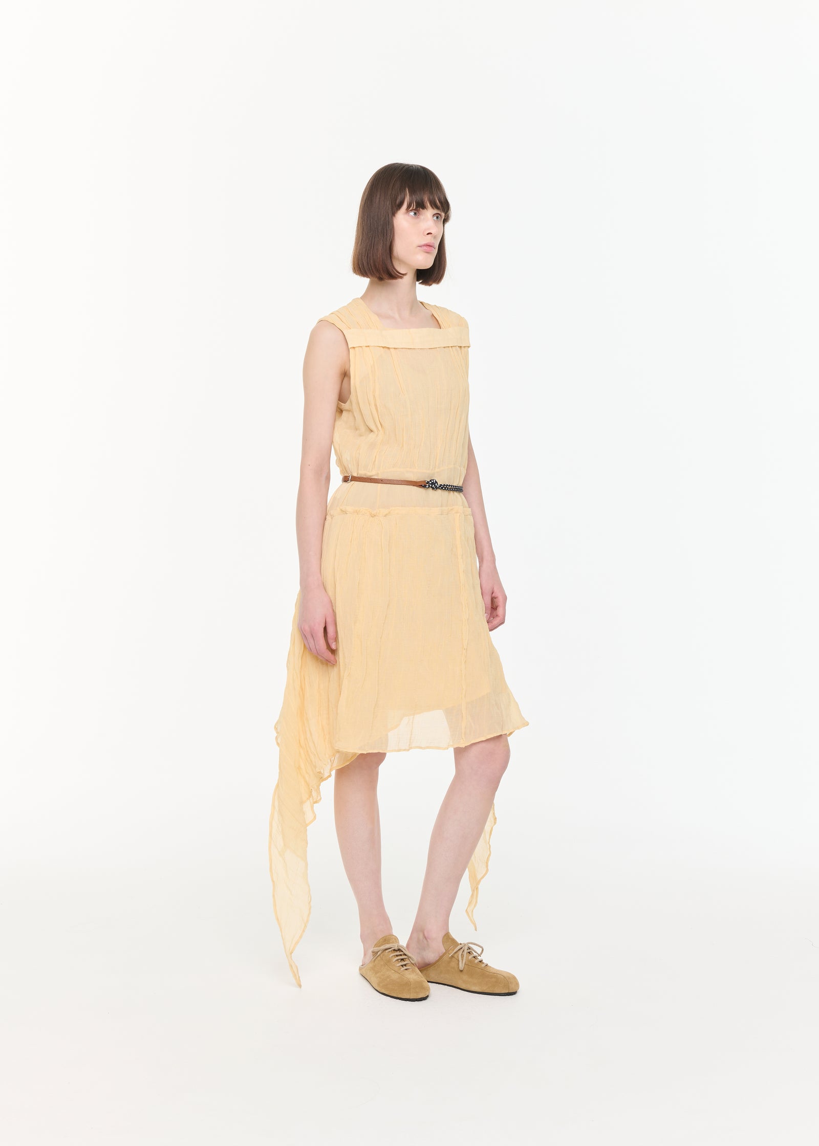 ABITO MIDI ASIMMETRICO IN GARZA DI COTONE STROPICCIATO