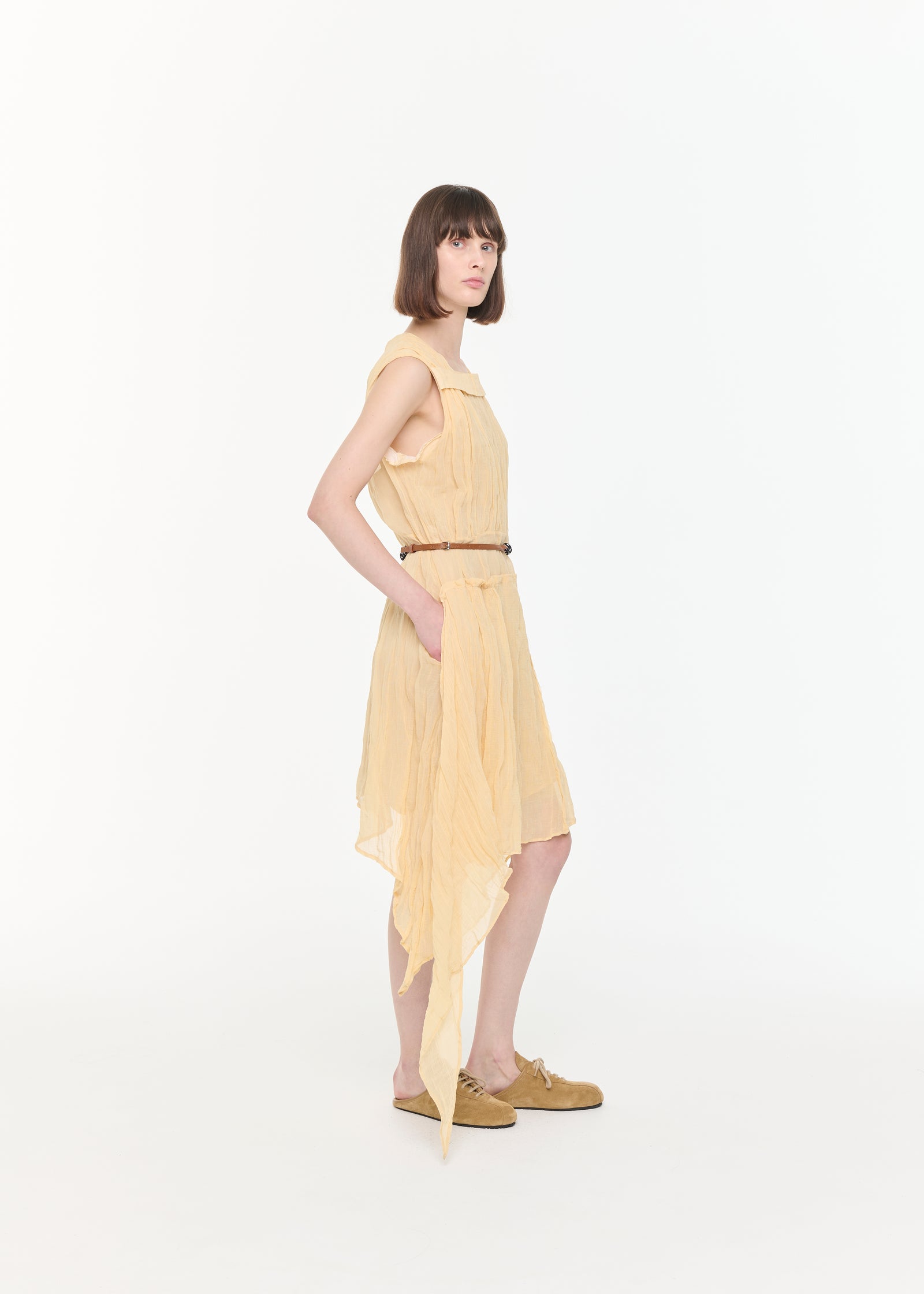 ABITO MIDI ASIMMETRICO IN GARZA DI COTONE STROPICCIATO