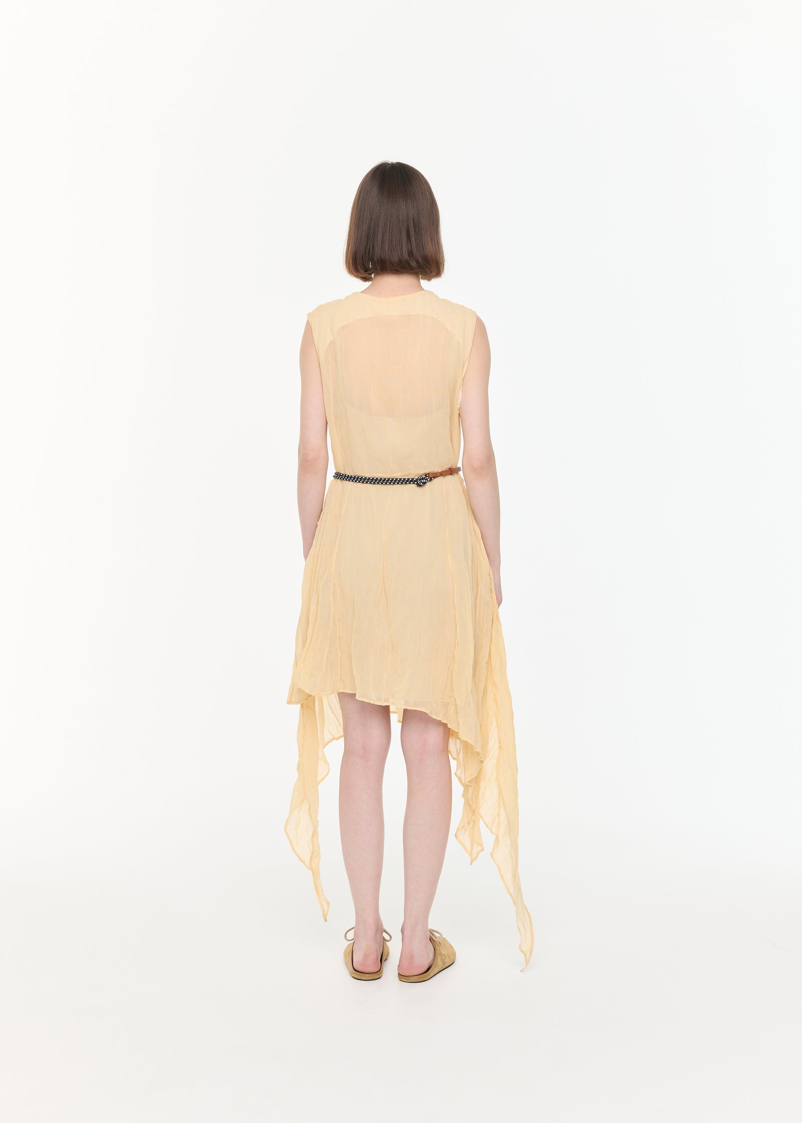 ABITO MIDI ASIMMETRICO IN GARZA DI COTONE STROPICCIATO