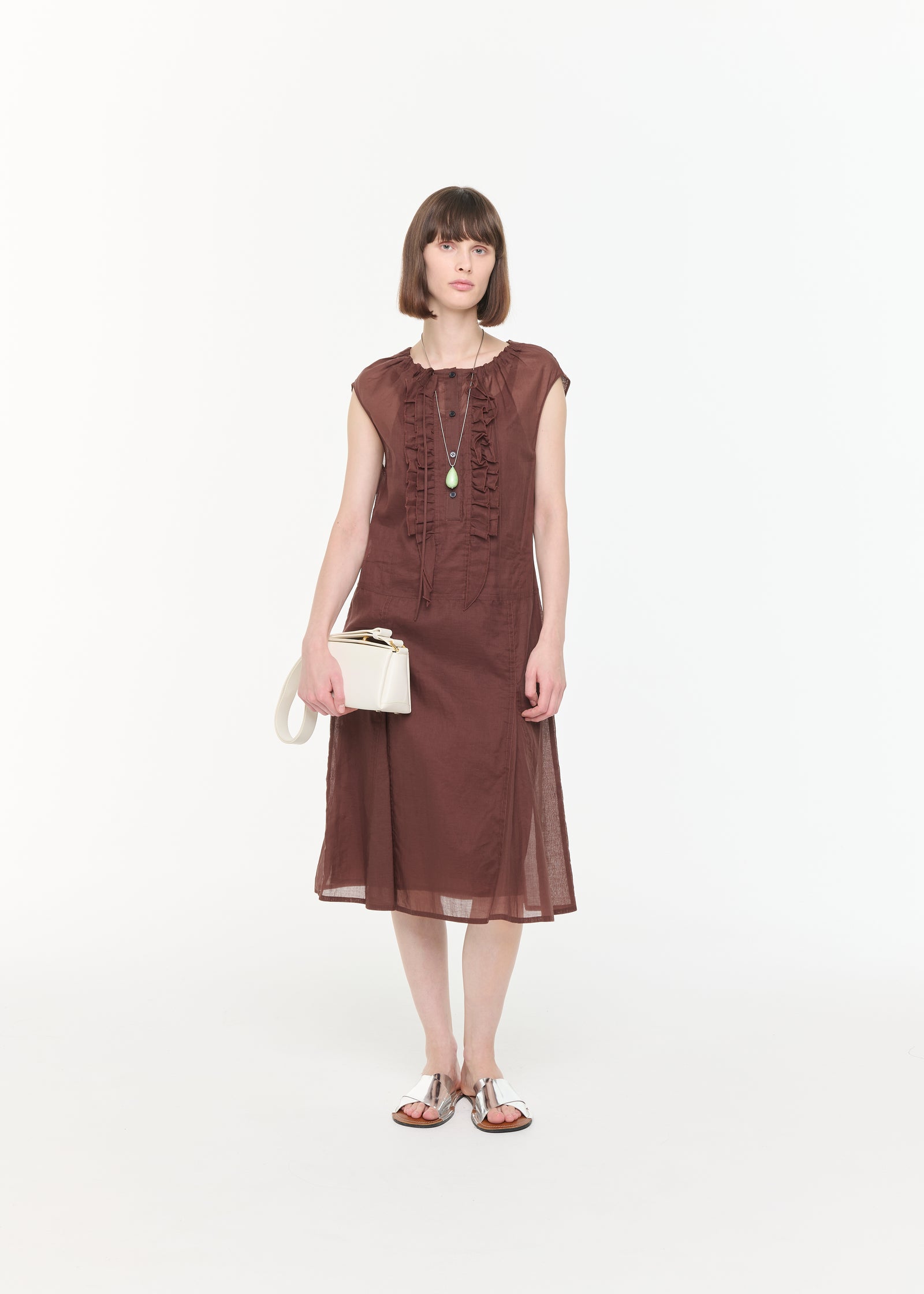 BROWN ORGANZA MIDI DRESS