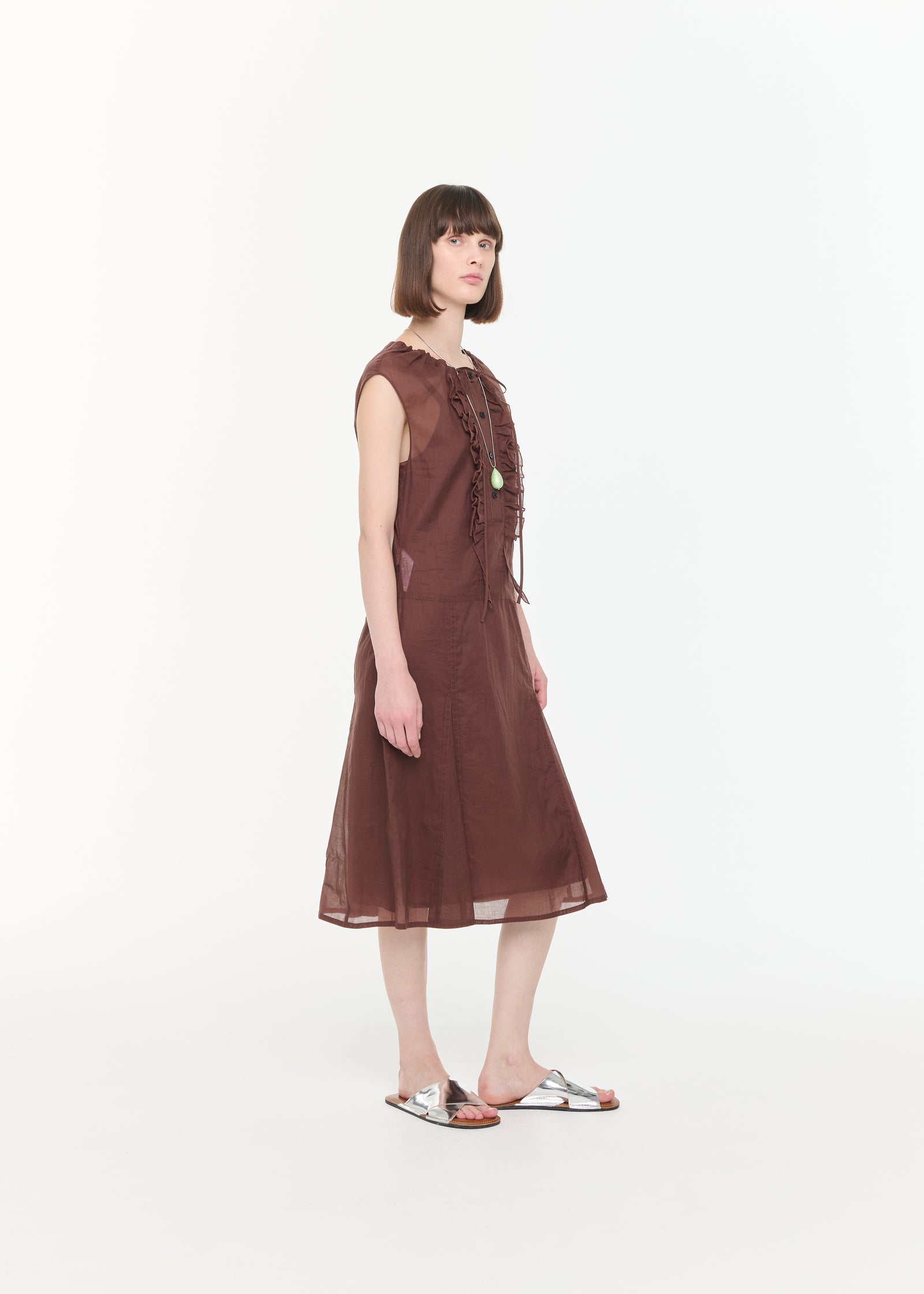 BROWN ORGANZA MIDI DRESS