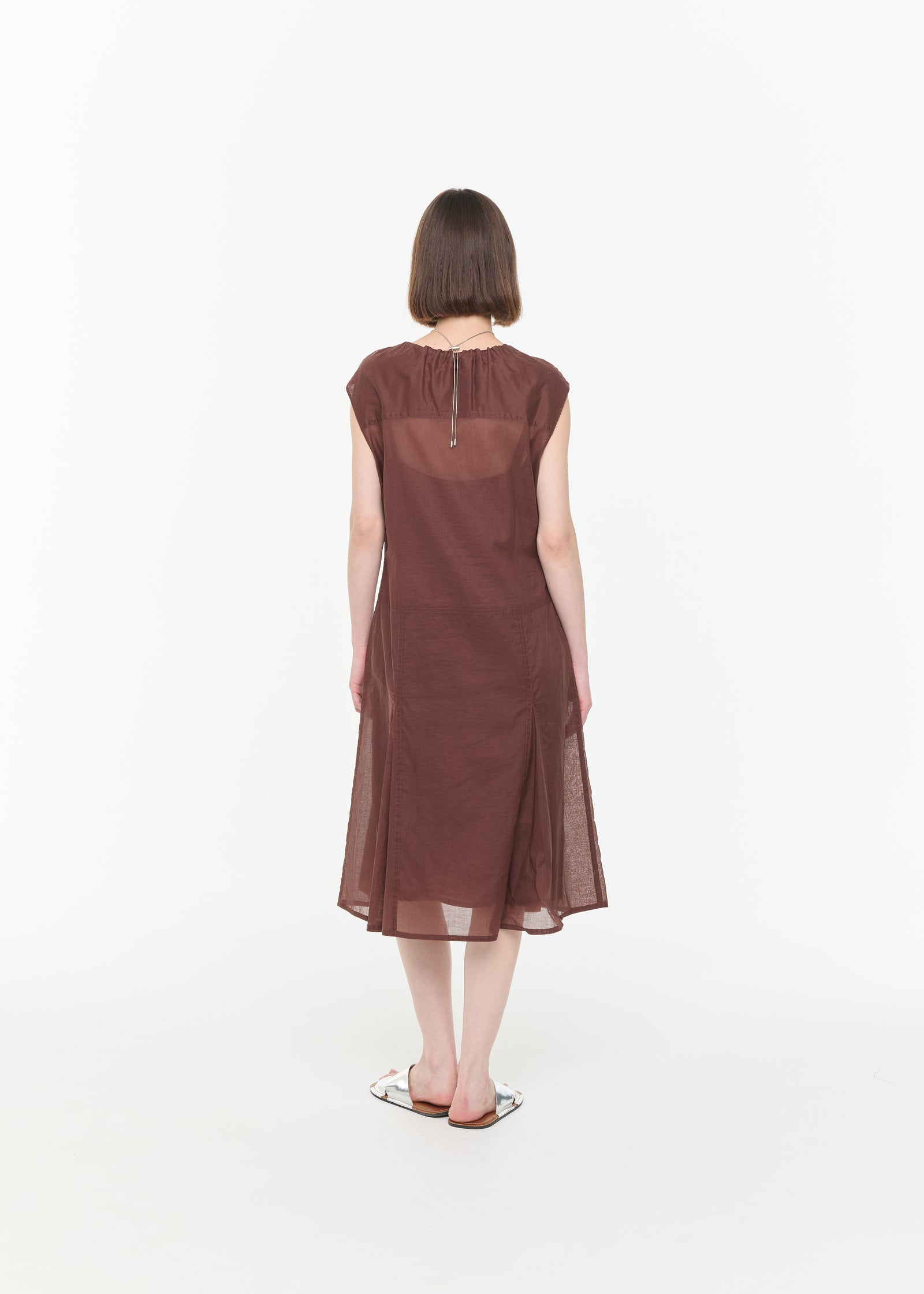 BROWN ORGANZA MIDI DRESS