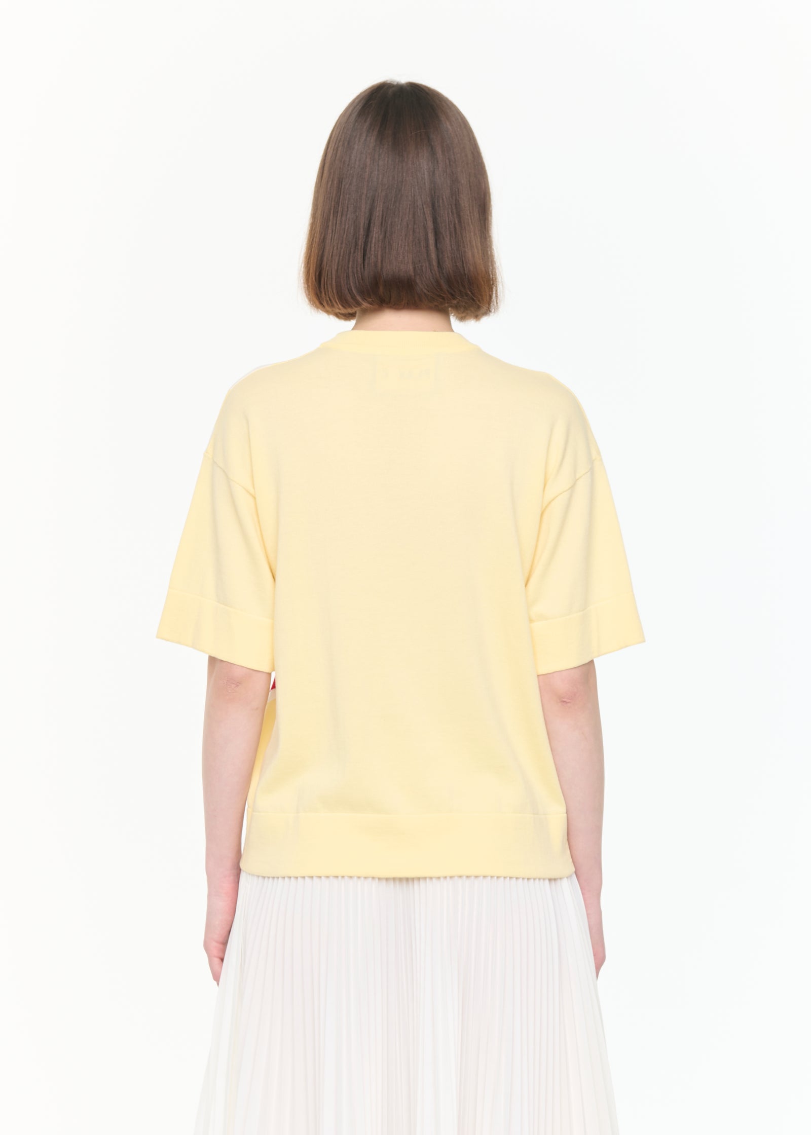 YELLOW FLORAL INTARSIA SHORT SLEEVE KNIT