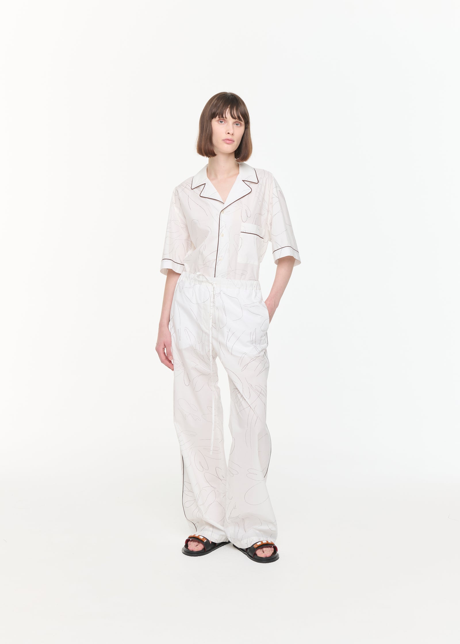 PANTALONI IN COTONE BIANCO A FIORI