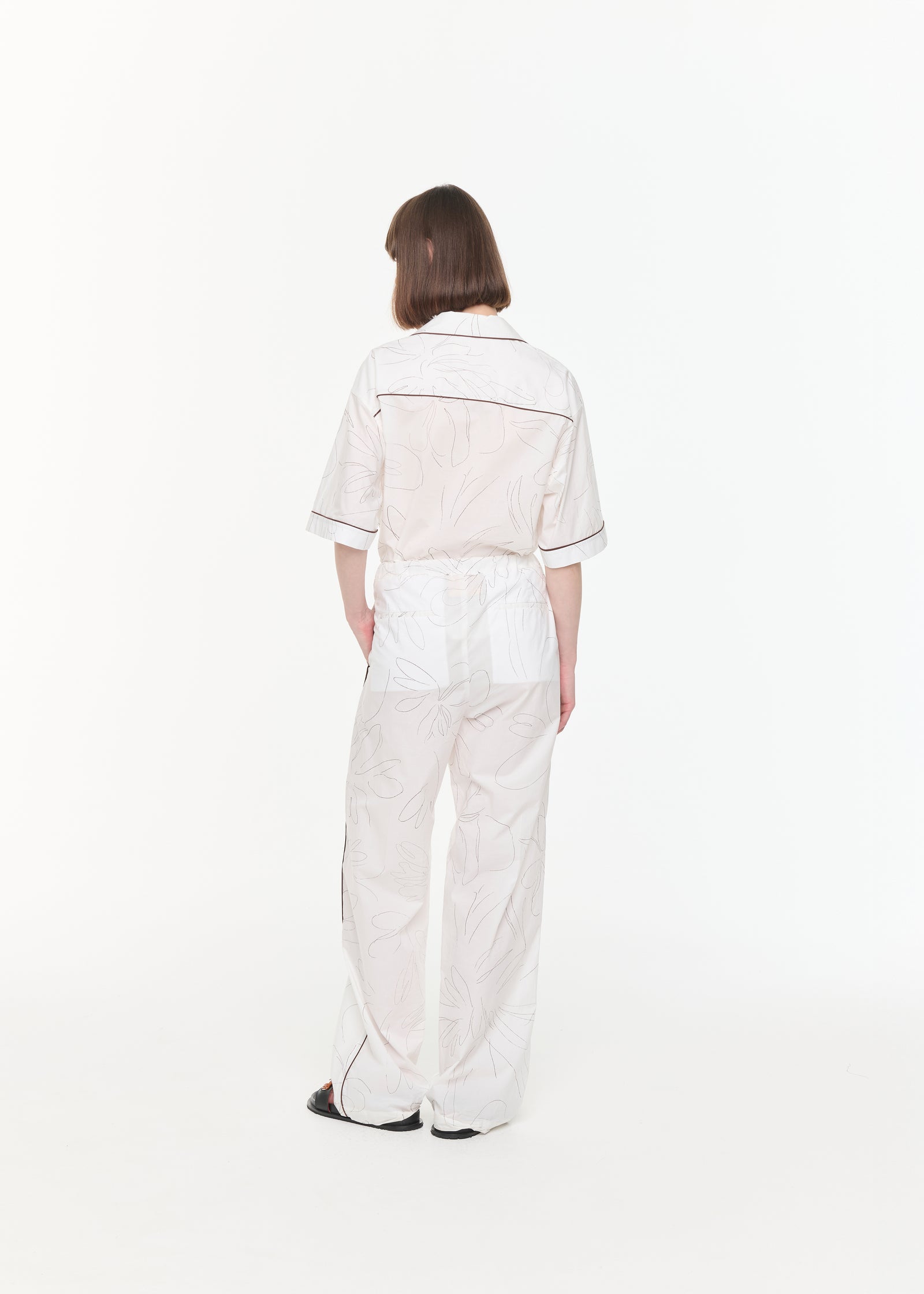 PANTALONI IN COTONE BIANCO A FIORI