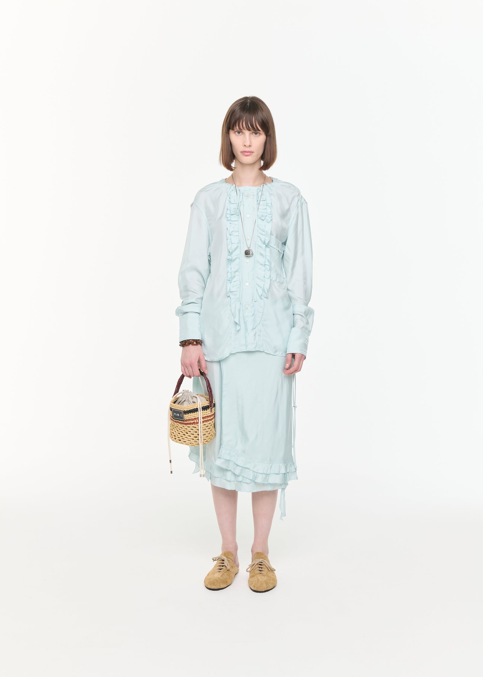 RUFFLED LIGHT VISCOSE SHIRT