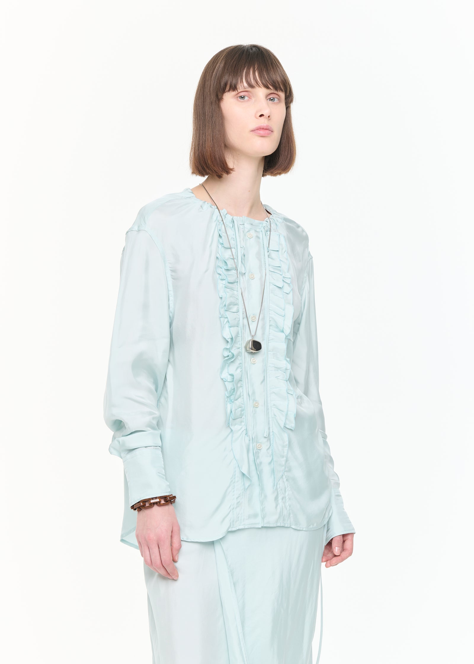 RUFFLED LIGHT VISCOSE SHIRT