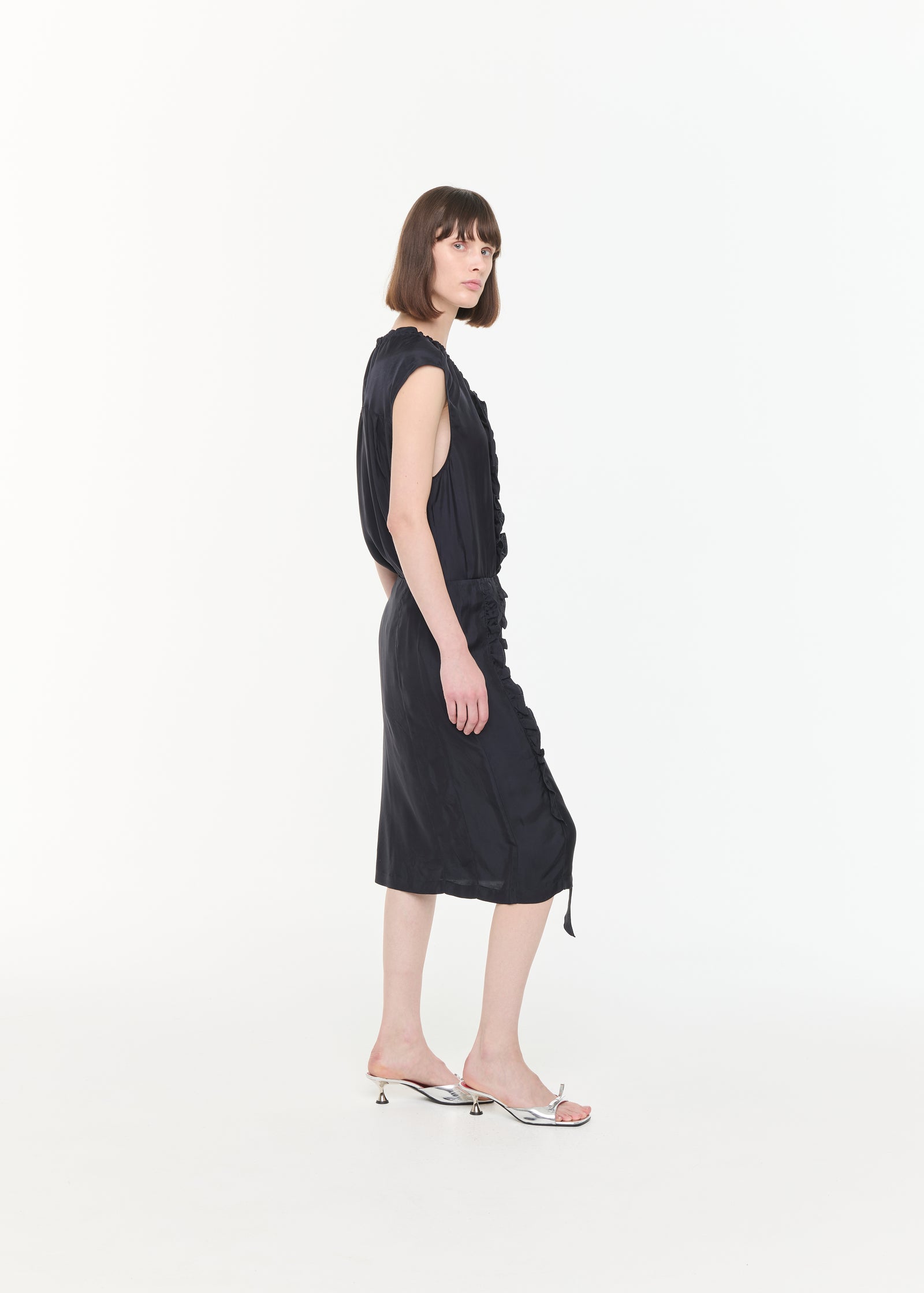 BLUE BLACK MIDI SKIRT WITH RUFFLES