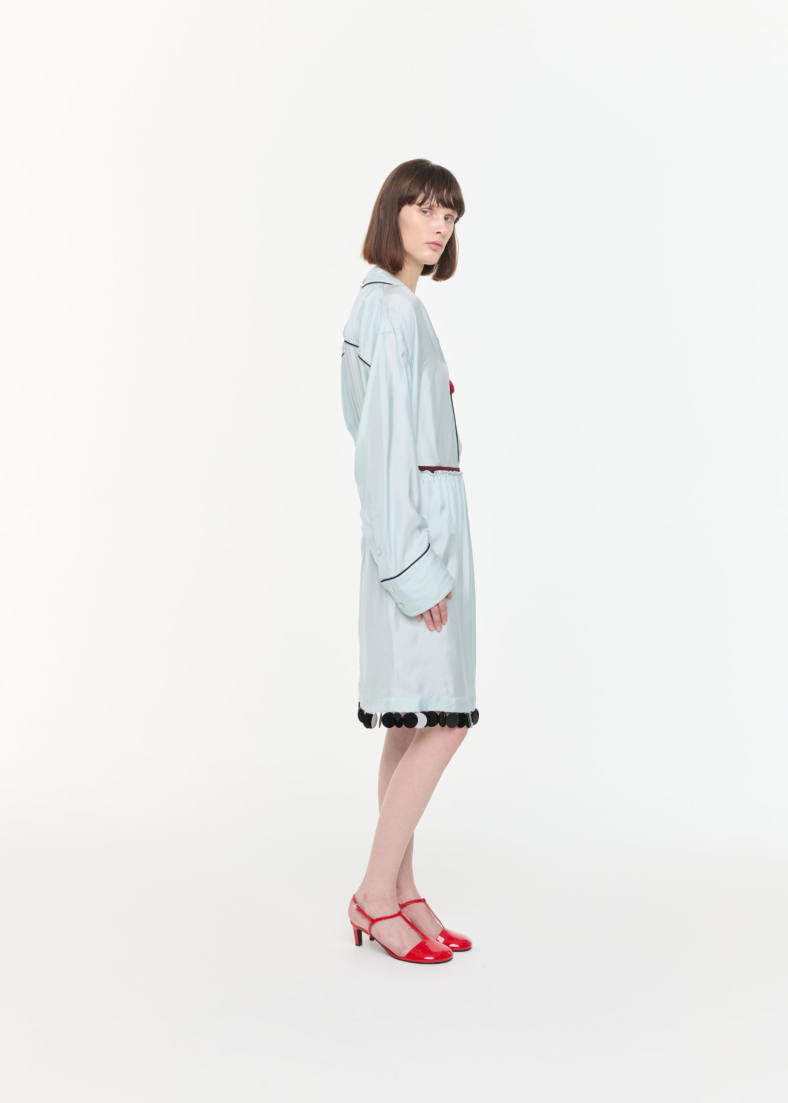 LIGHT BLUE MIDI SKIRT WITH SEQUIN HEM