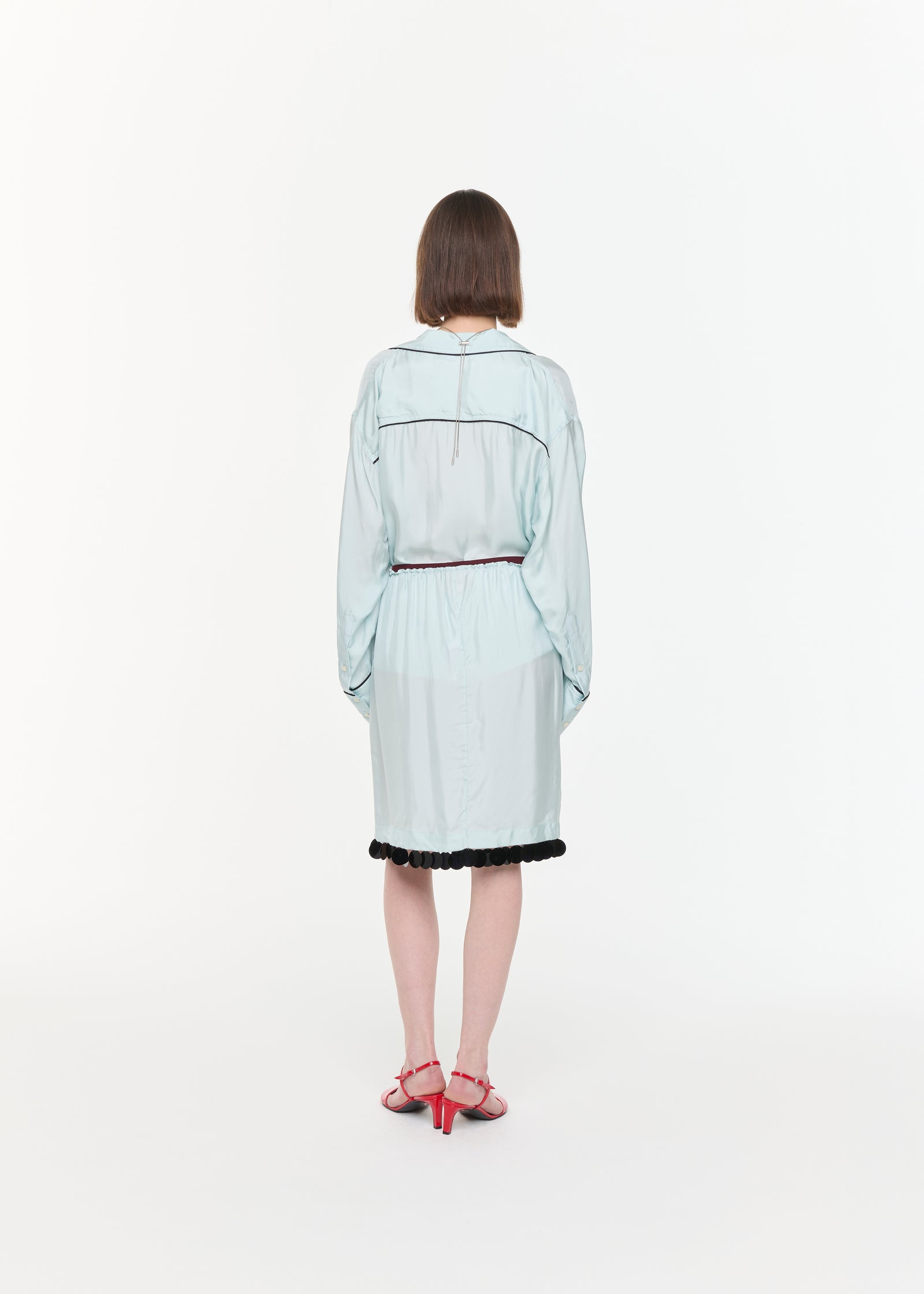 LIGHT BLUE MIDI SKIRT WITH SEQUIN HEM