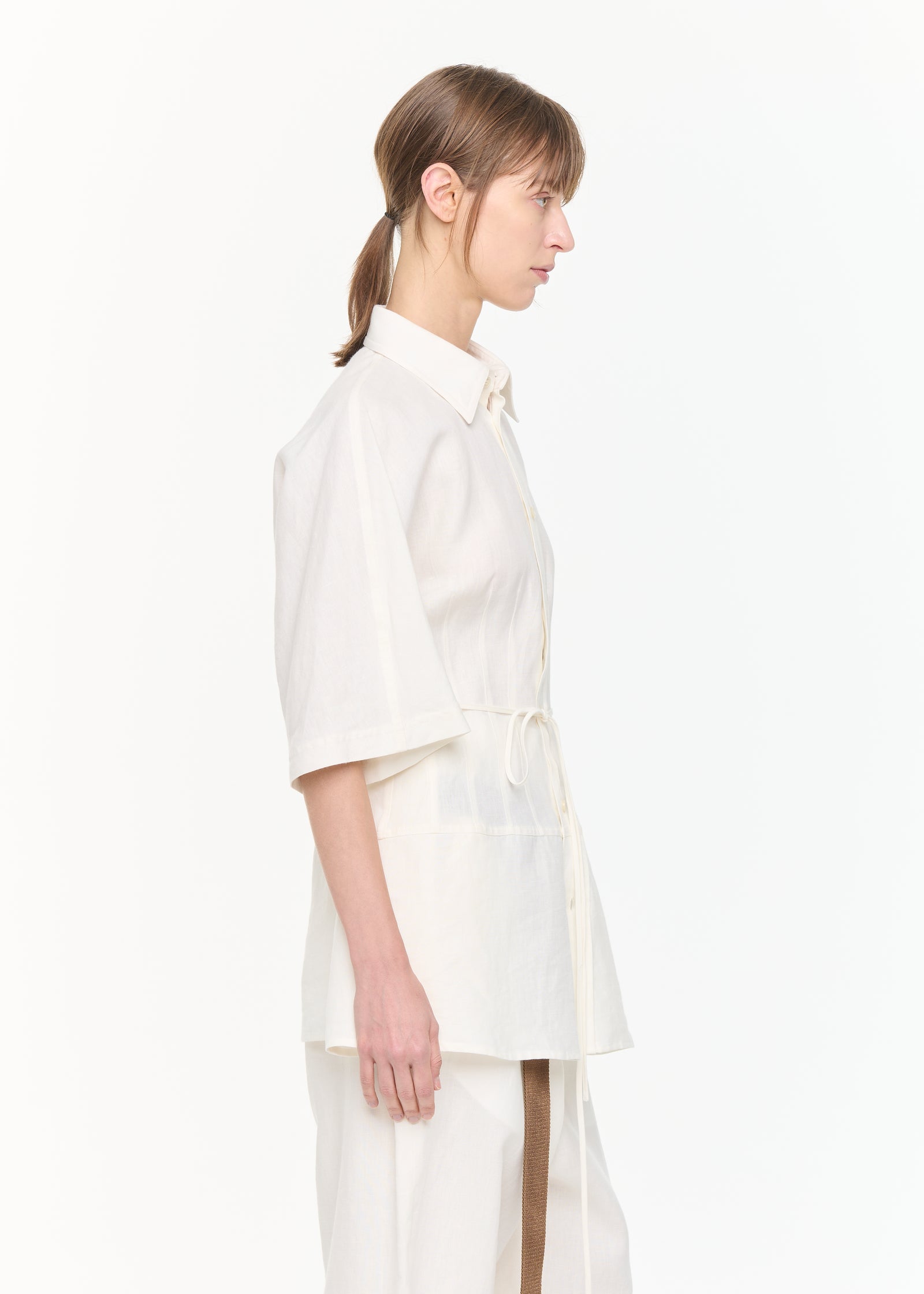 linen dress shirt with tie Shirt with Tie Detail White / M/44