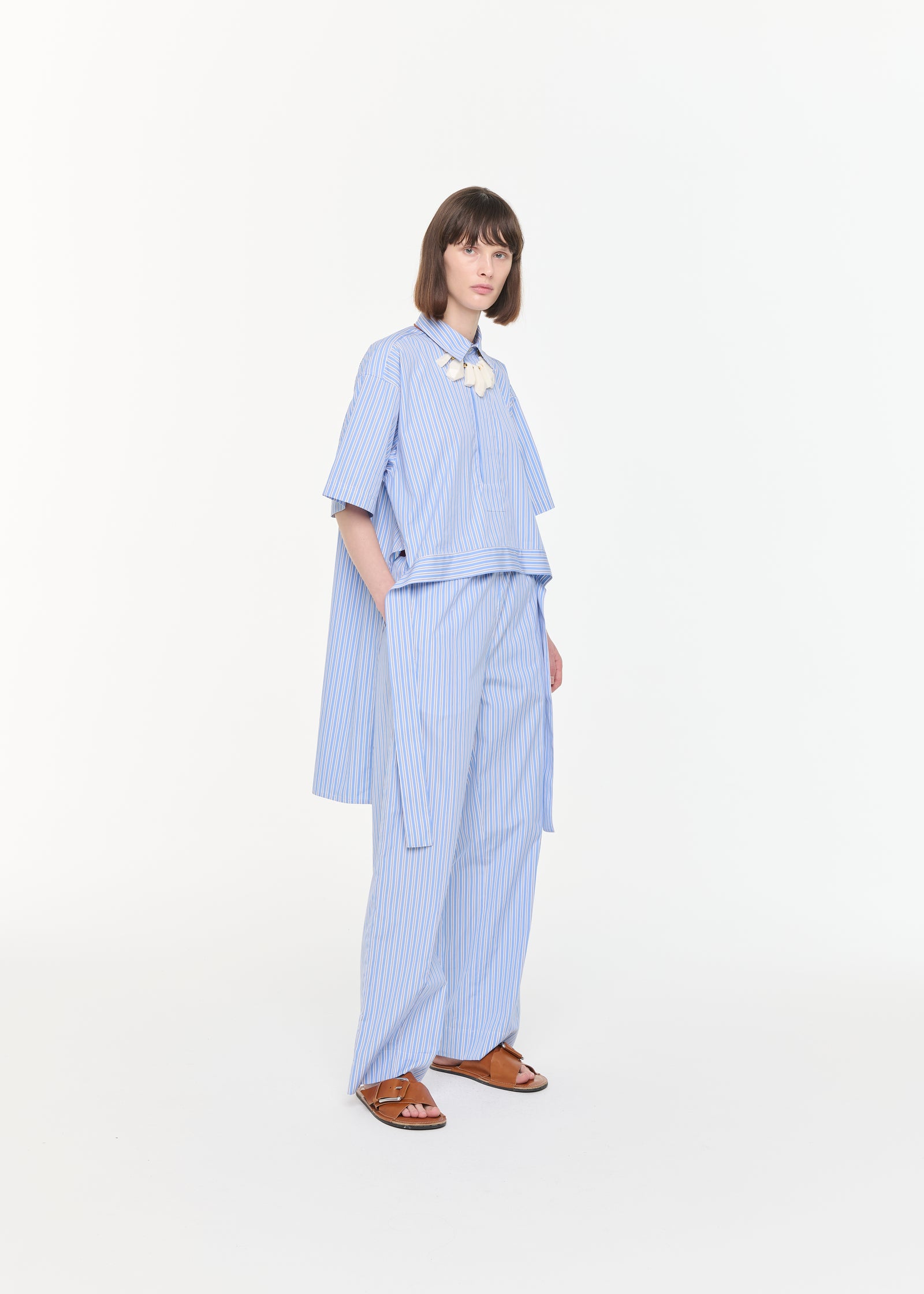 STRIPED WIDE LEG COTTON TROUSERS