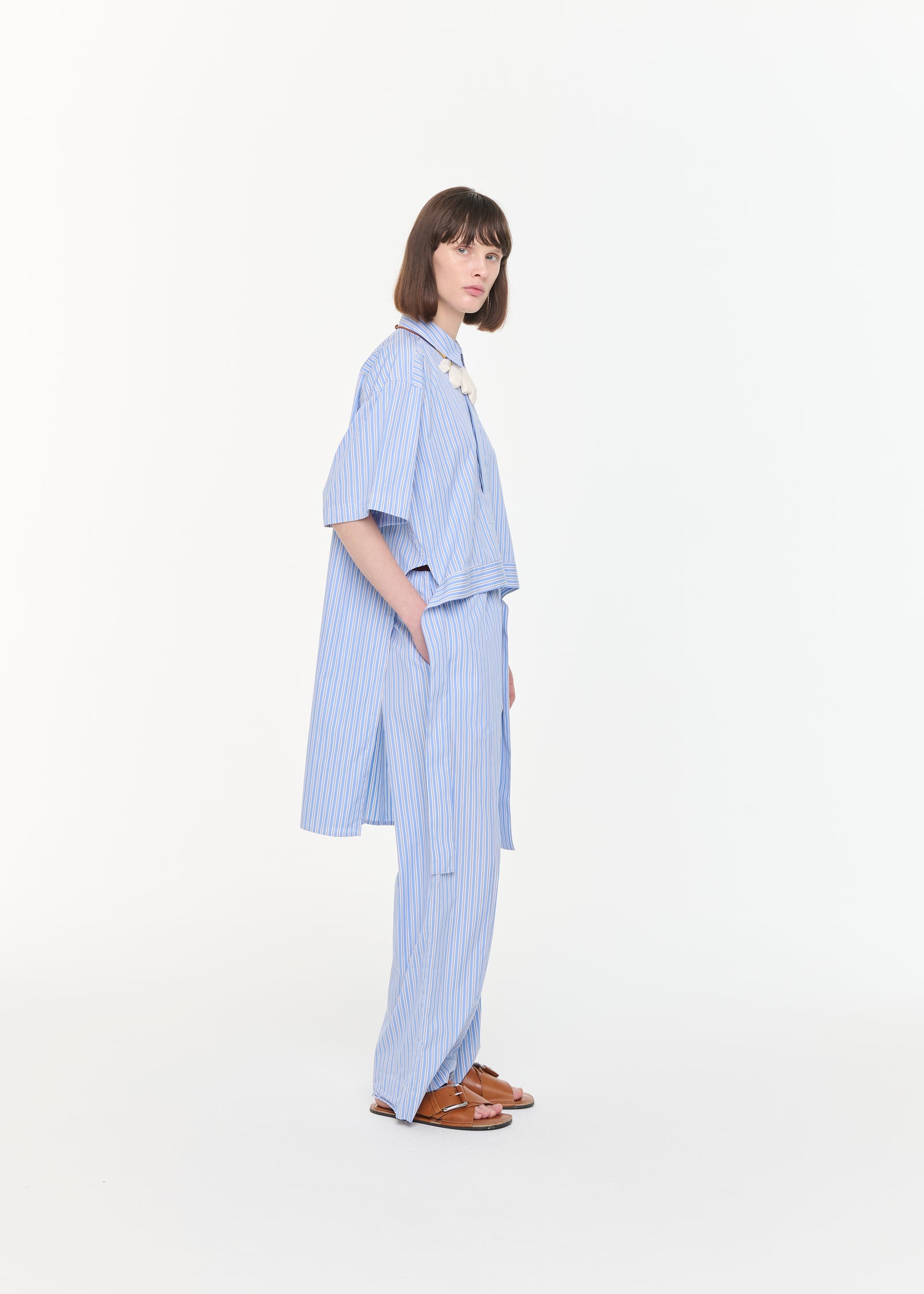 STRIPED WIDE LEG COTTON TROUSERS