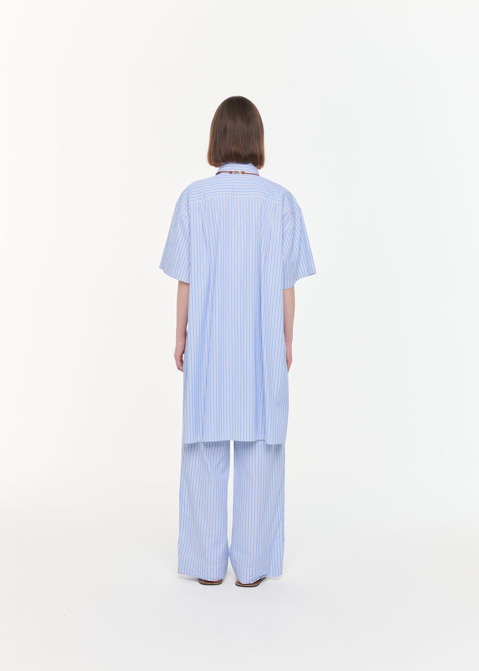 STRIPED WIDE LEG COTTON TROUSERS