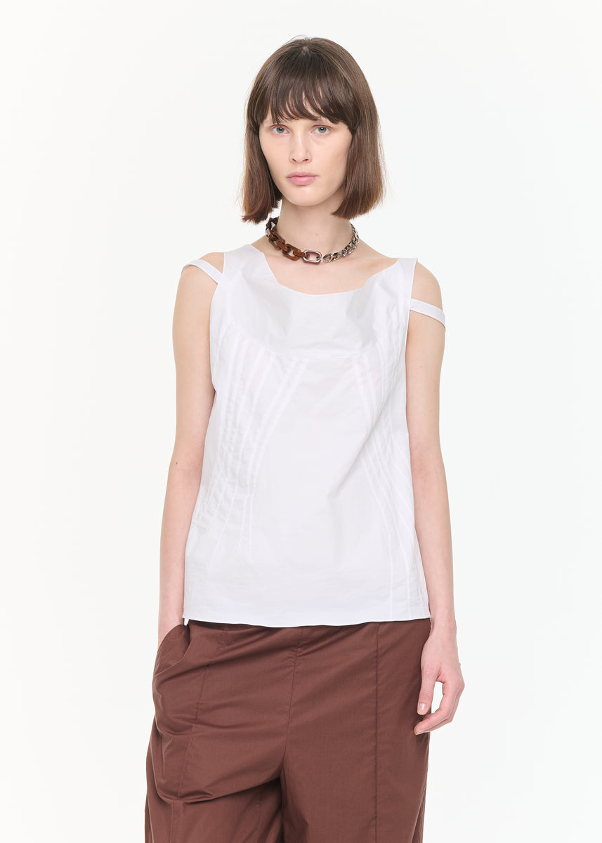 Draped Neckline White Top - Plan C