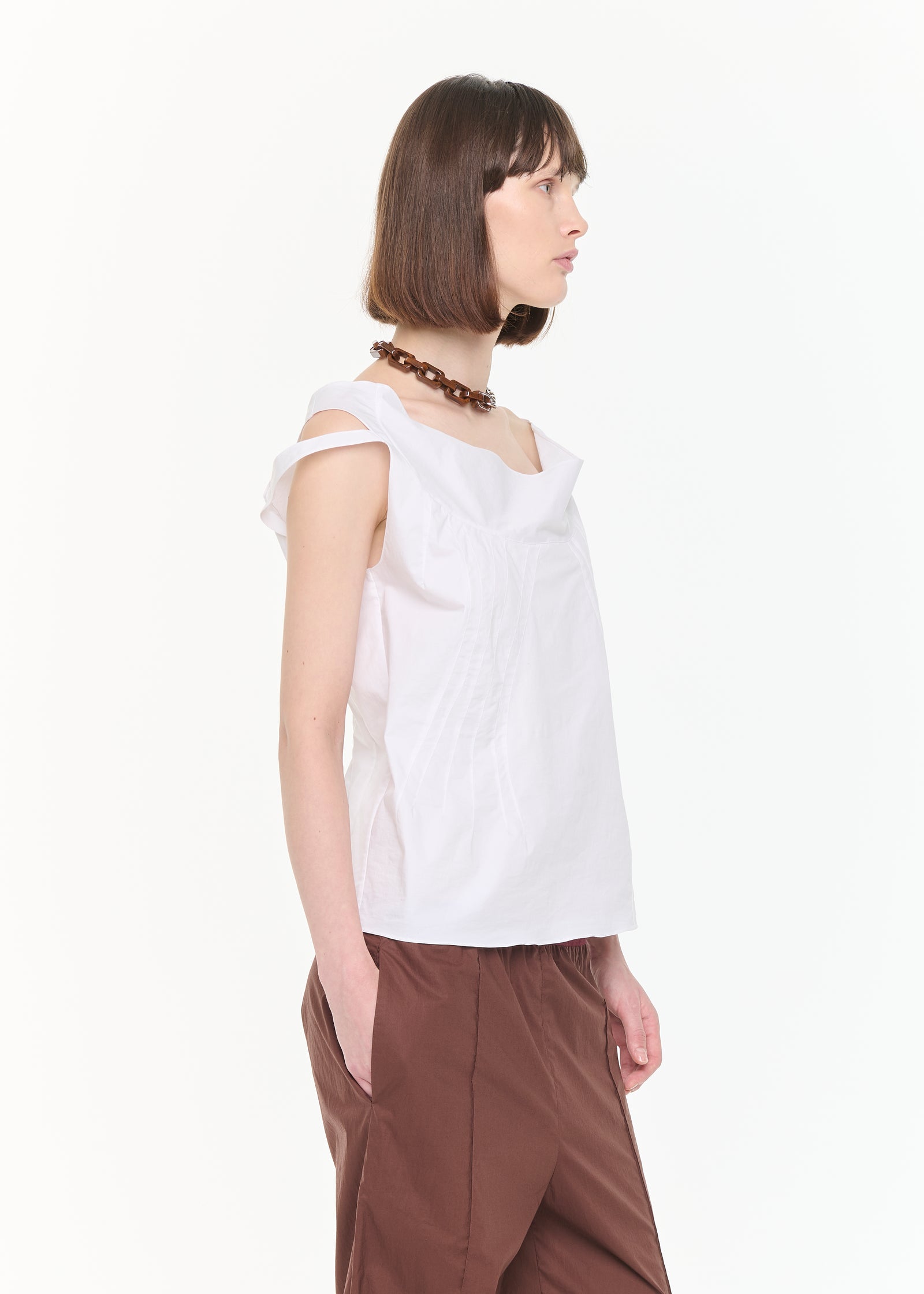 DRAPED NECKLINE WHITE TOP