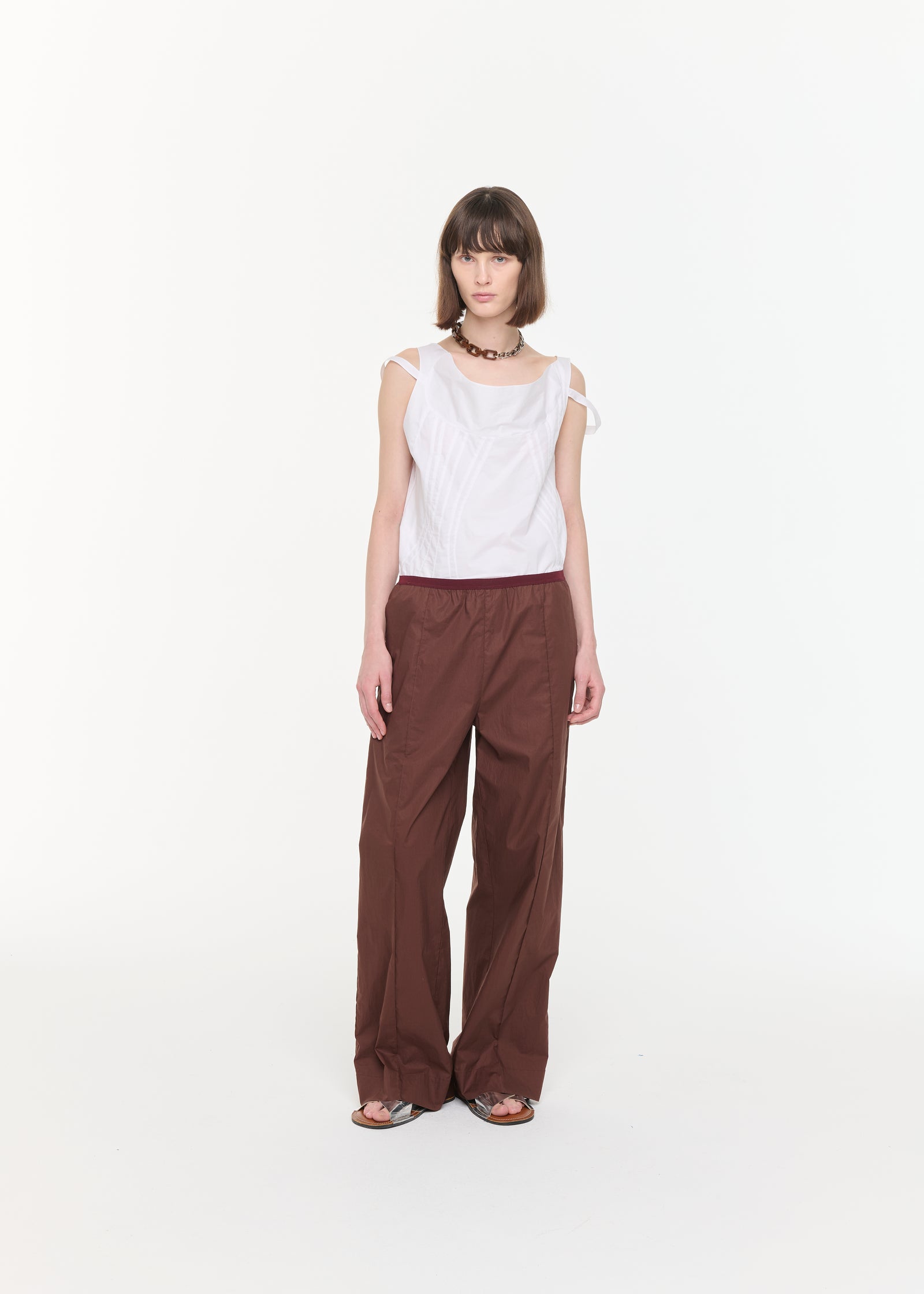 BROWN WIDE LEG COTTON TROUSERS