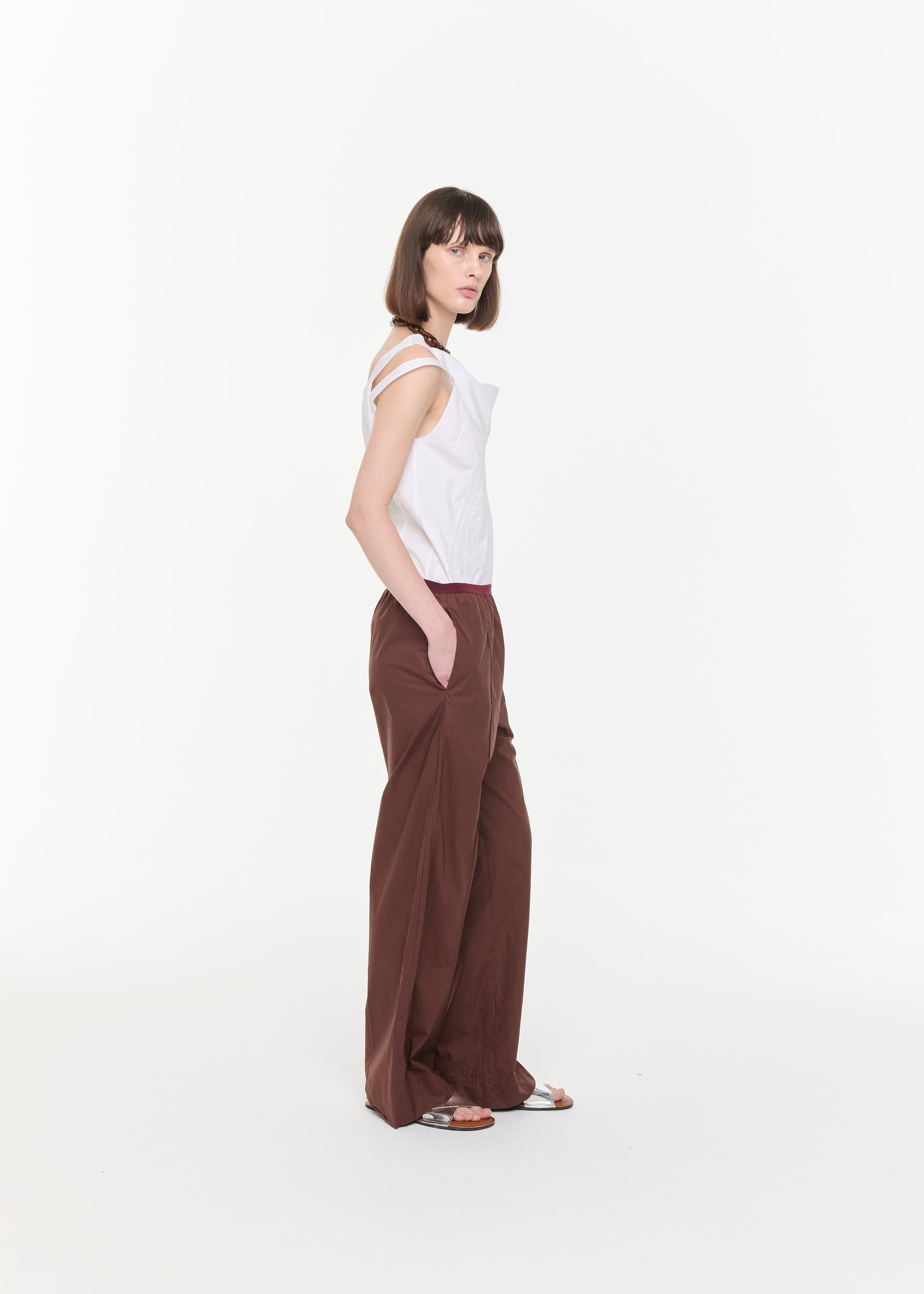 BROWN WIDE LEG COTTON TROUSERS