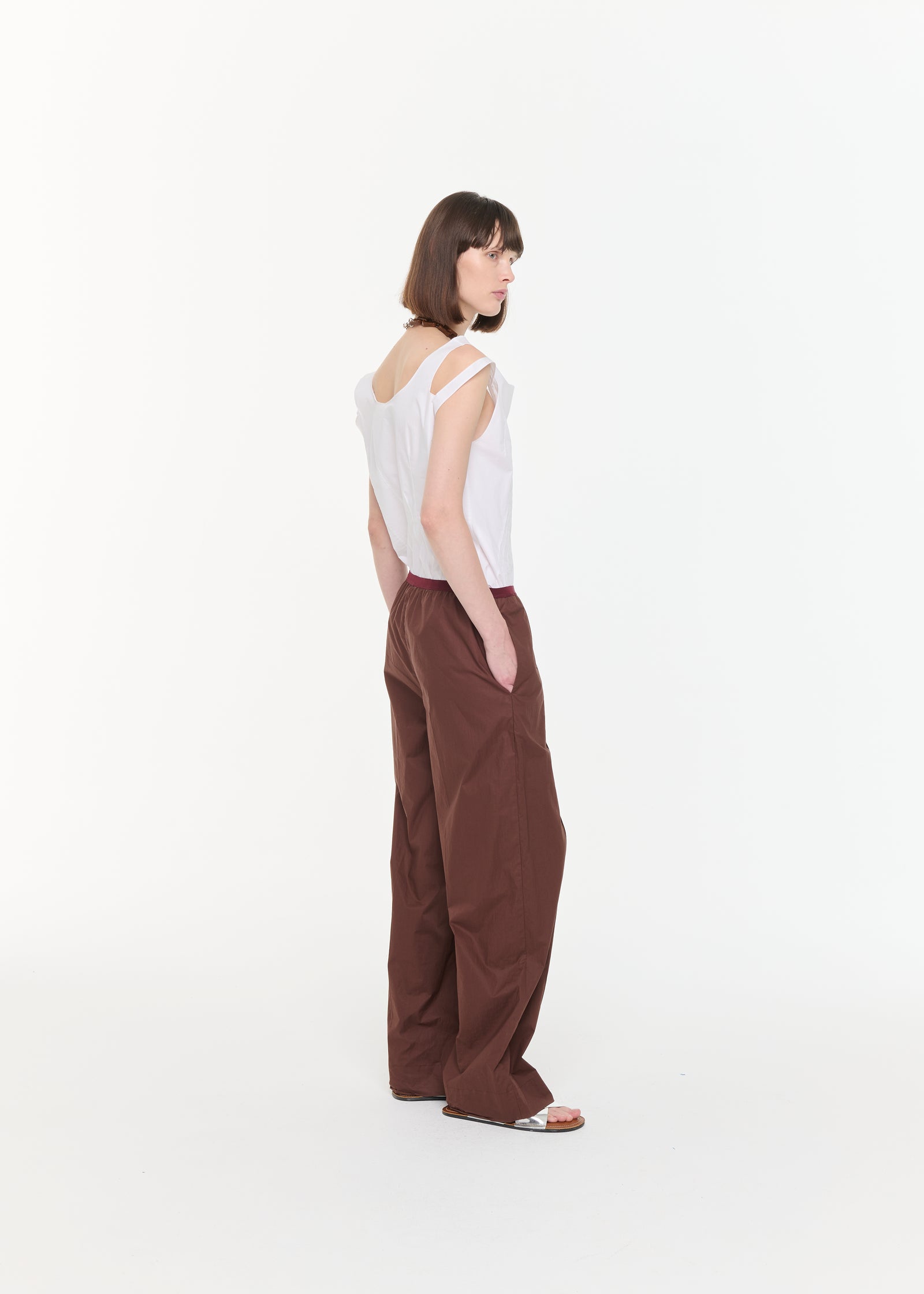 BROWN WIDE LEG COTTON TROUSERS