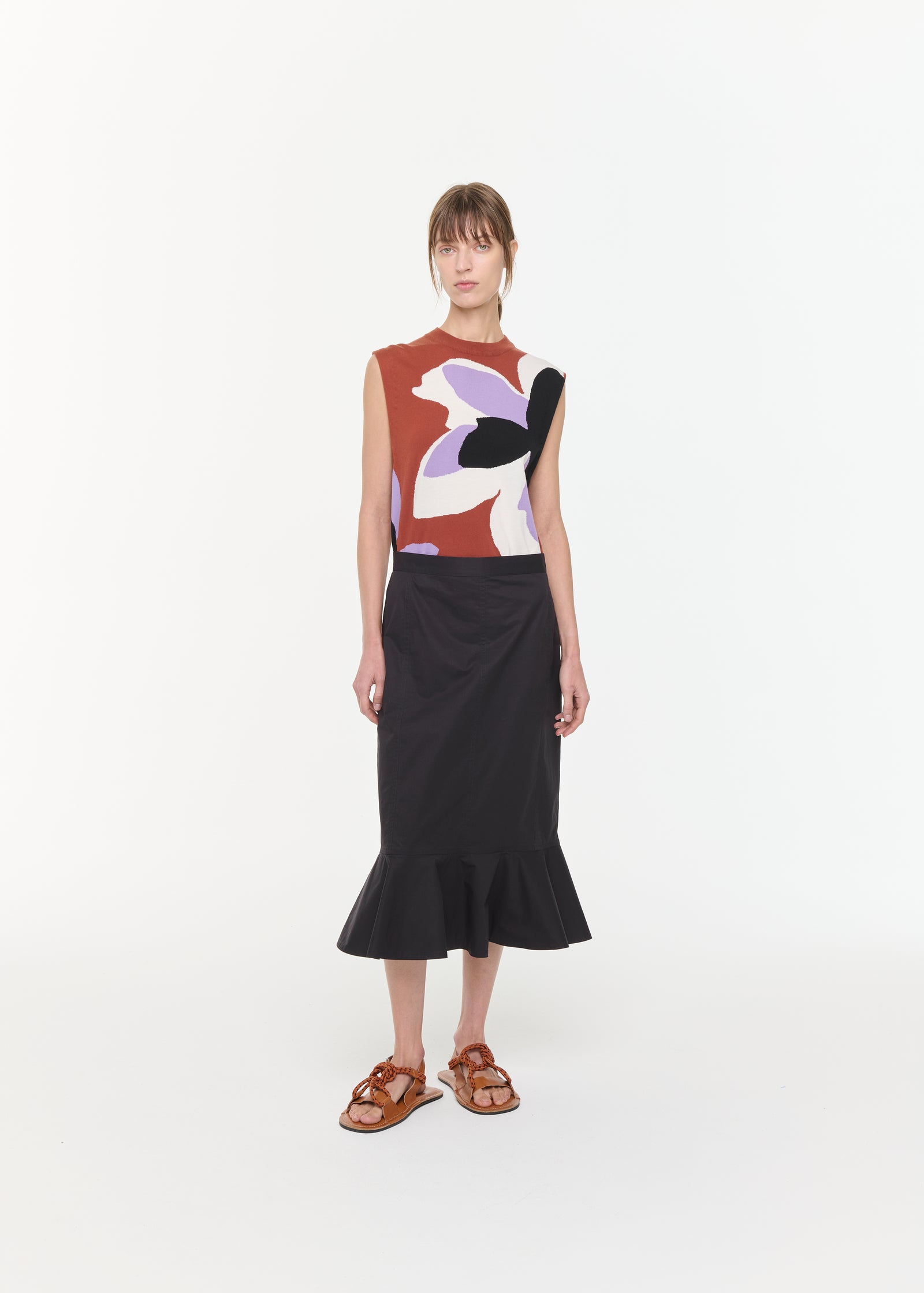 POPELINE SKIRT WITH RUFFLED HEMLINE