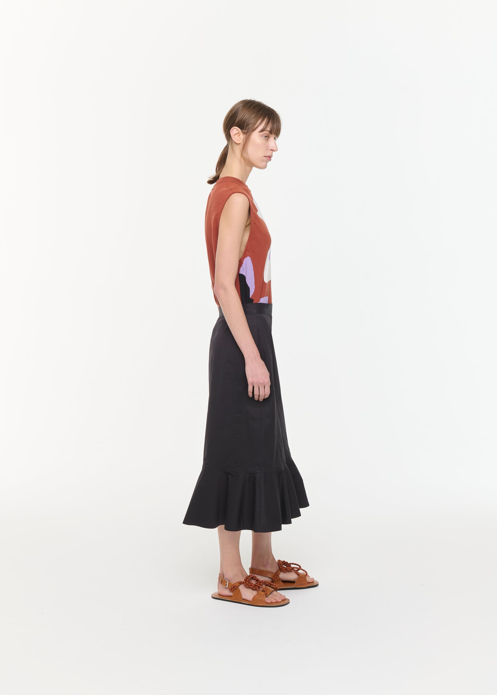 POPELINE SKIRT WITH RUFFLED HEMLINE