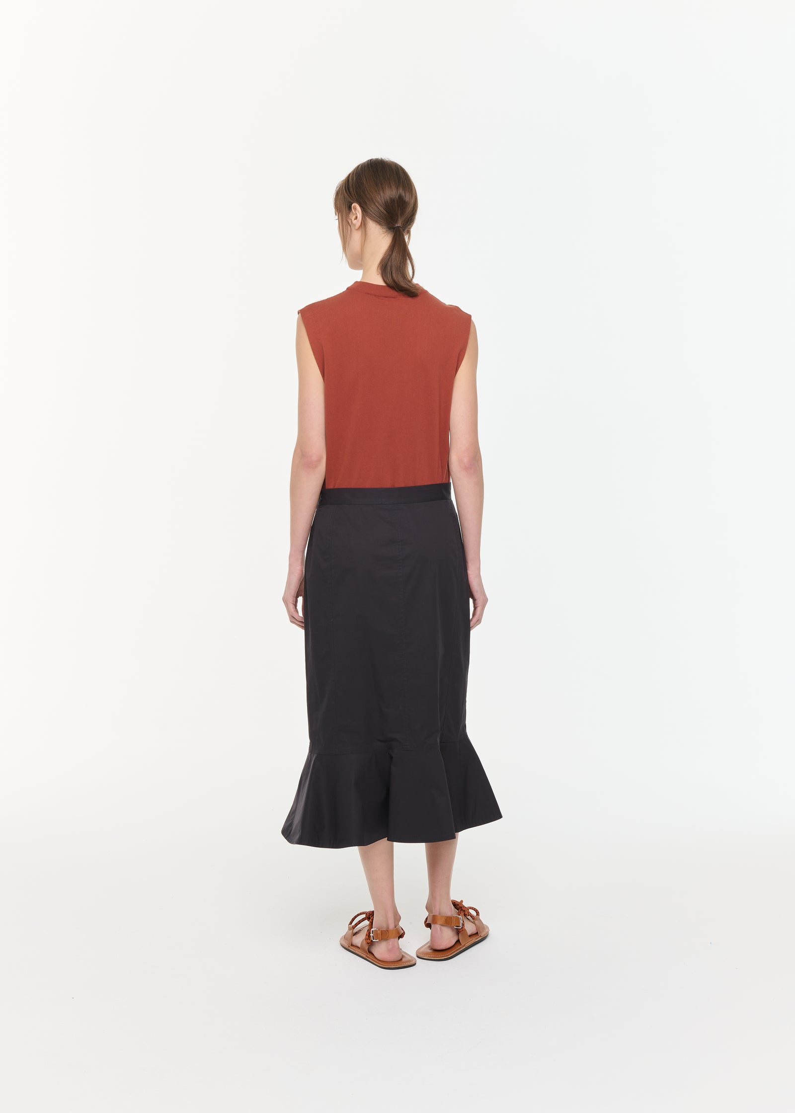 POPELINE SKIRT WITH RUFFLED HEMLINE